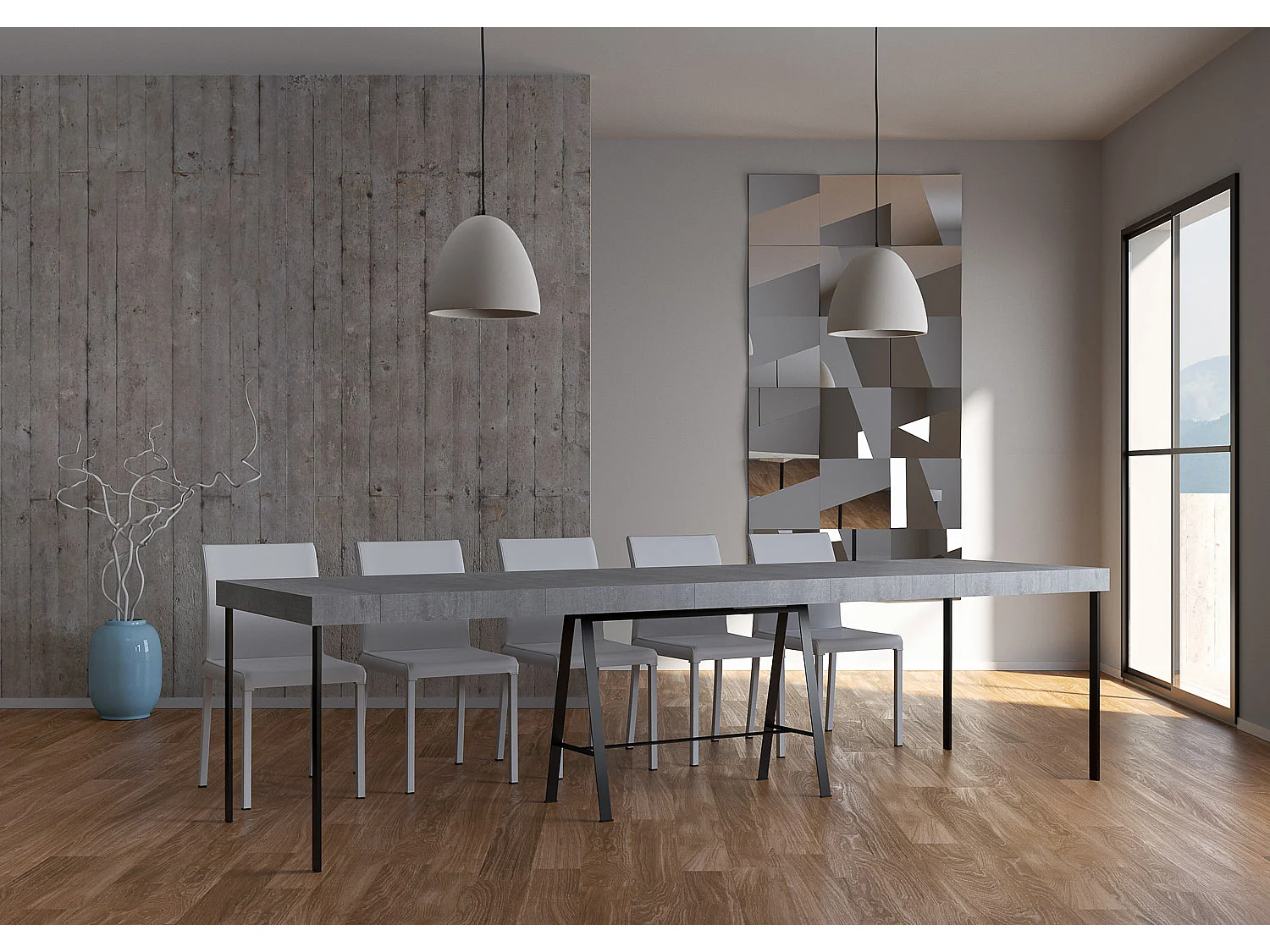 Wysuwana konsola 90x40/300 cm Premium Concrete Office o strukturze antracytowej