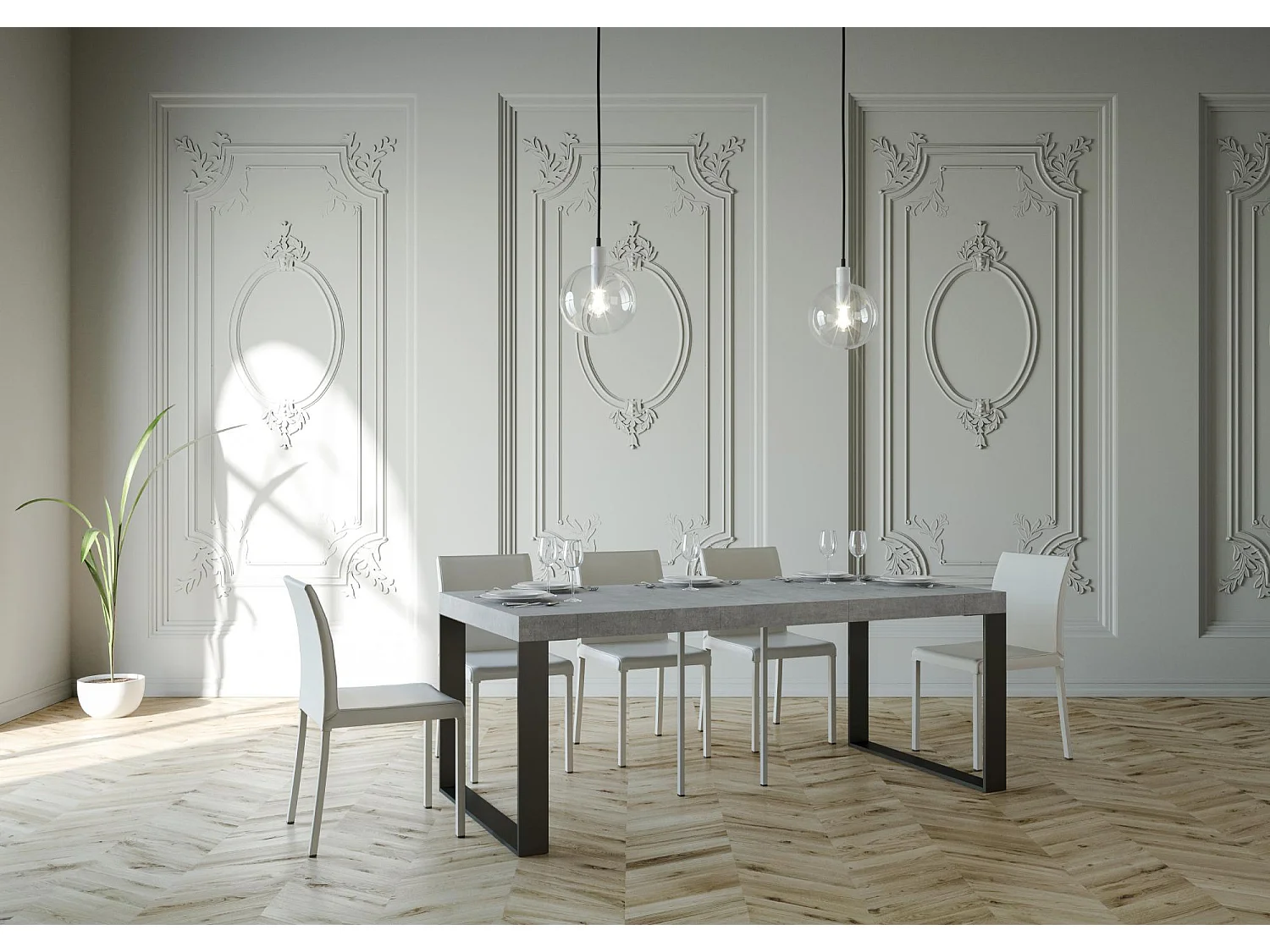 Uitschuifbare console 90x40/196 cm Elettra Small Premium Cement Antraciet frame