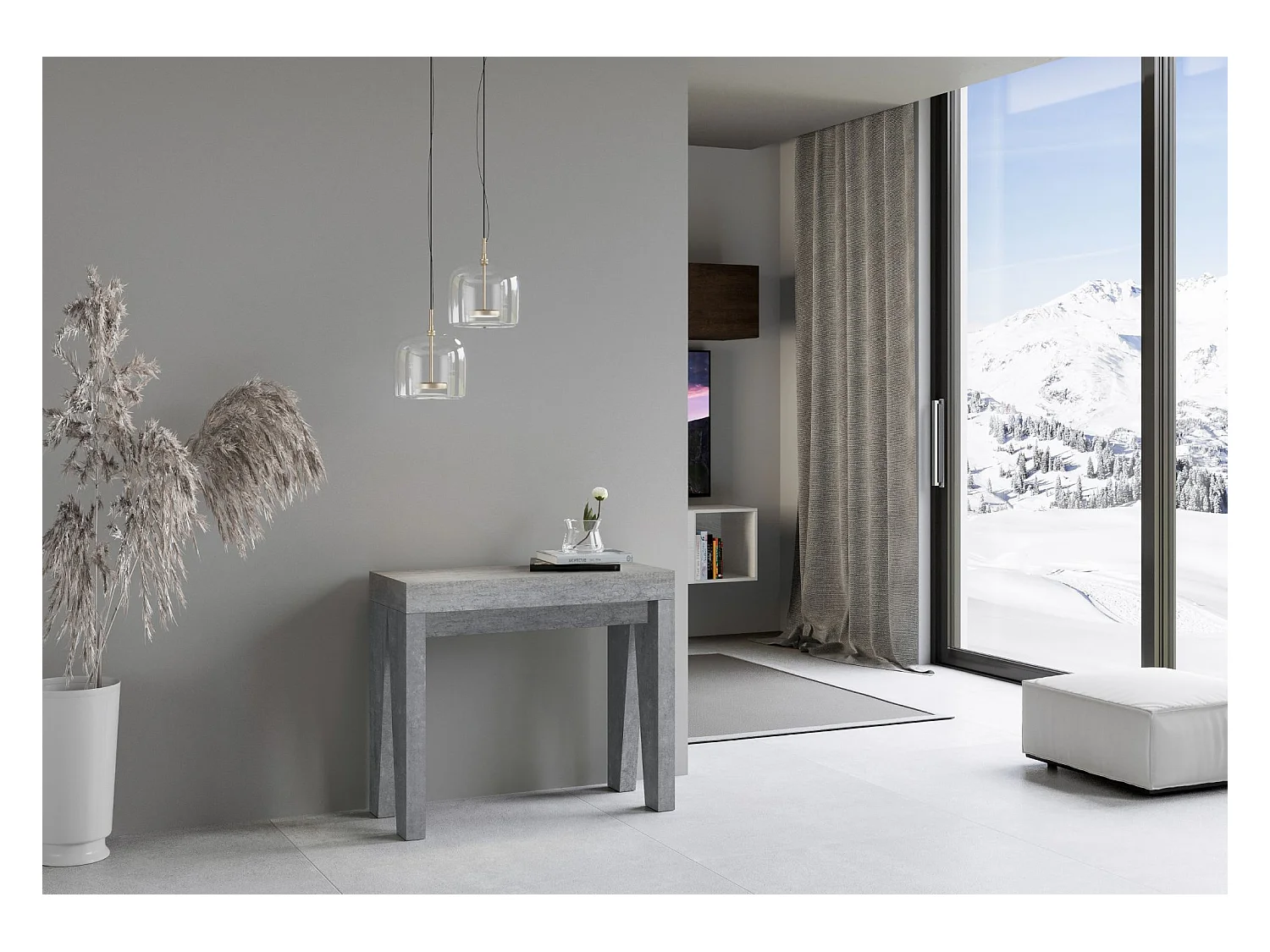 Uitschuifbare console 90x40/300 cm Naxy Cemento