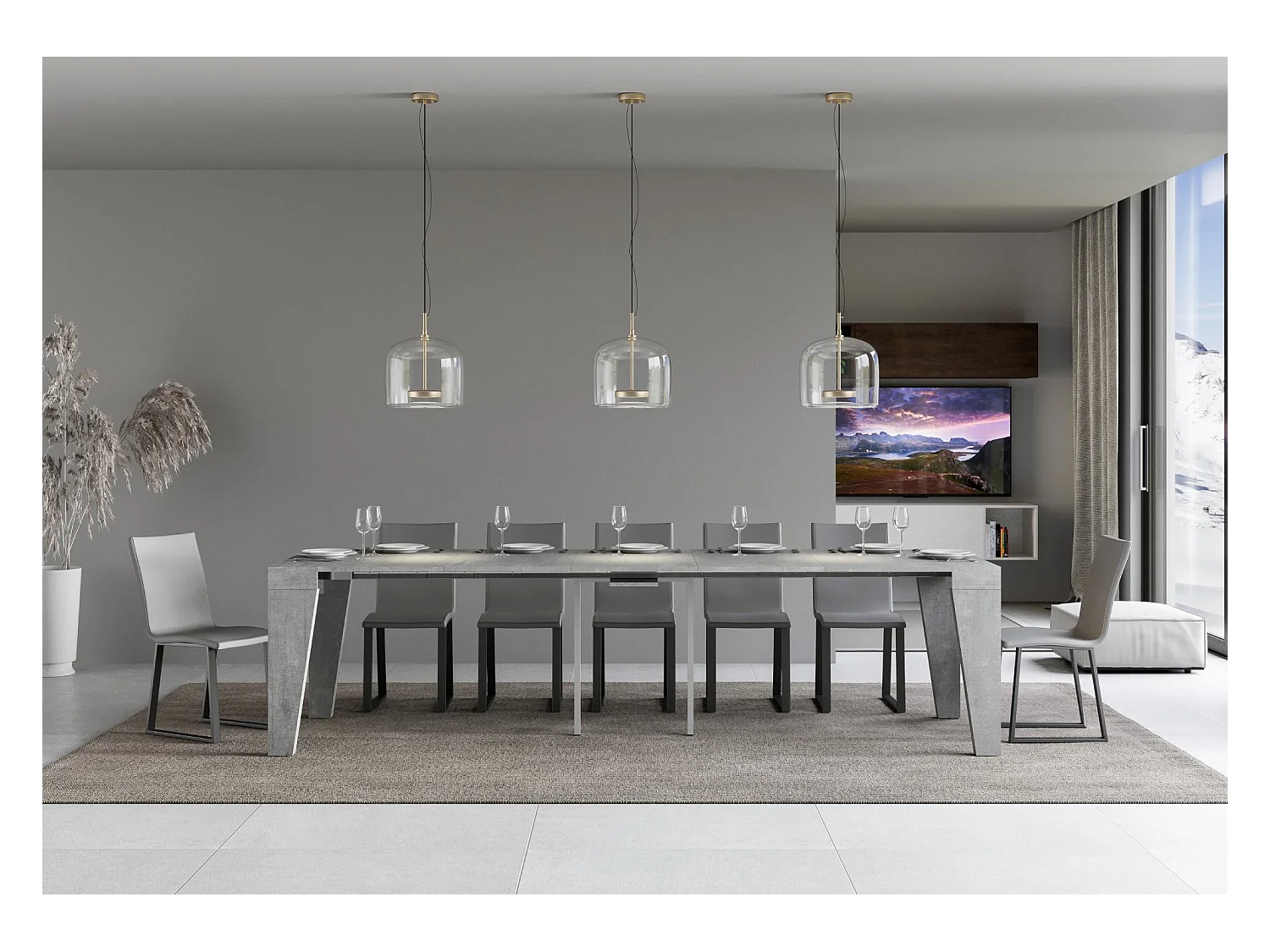 Uitschuifbare console 90x40/300 cm Naxy Cemento