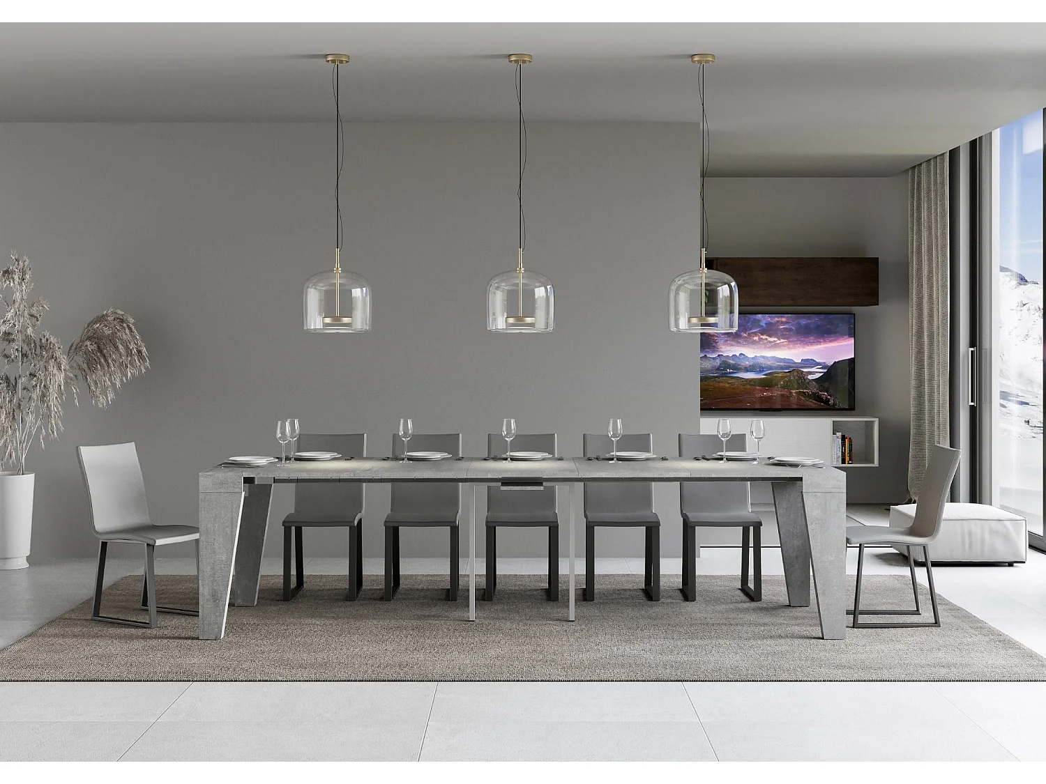 Console extensible 90x40/300 cm Naxy gris béton