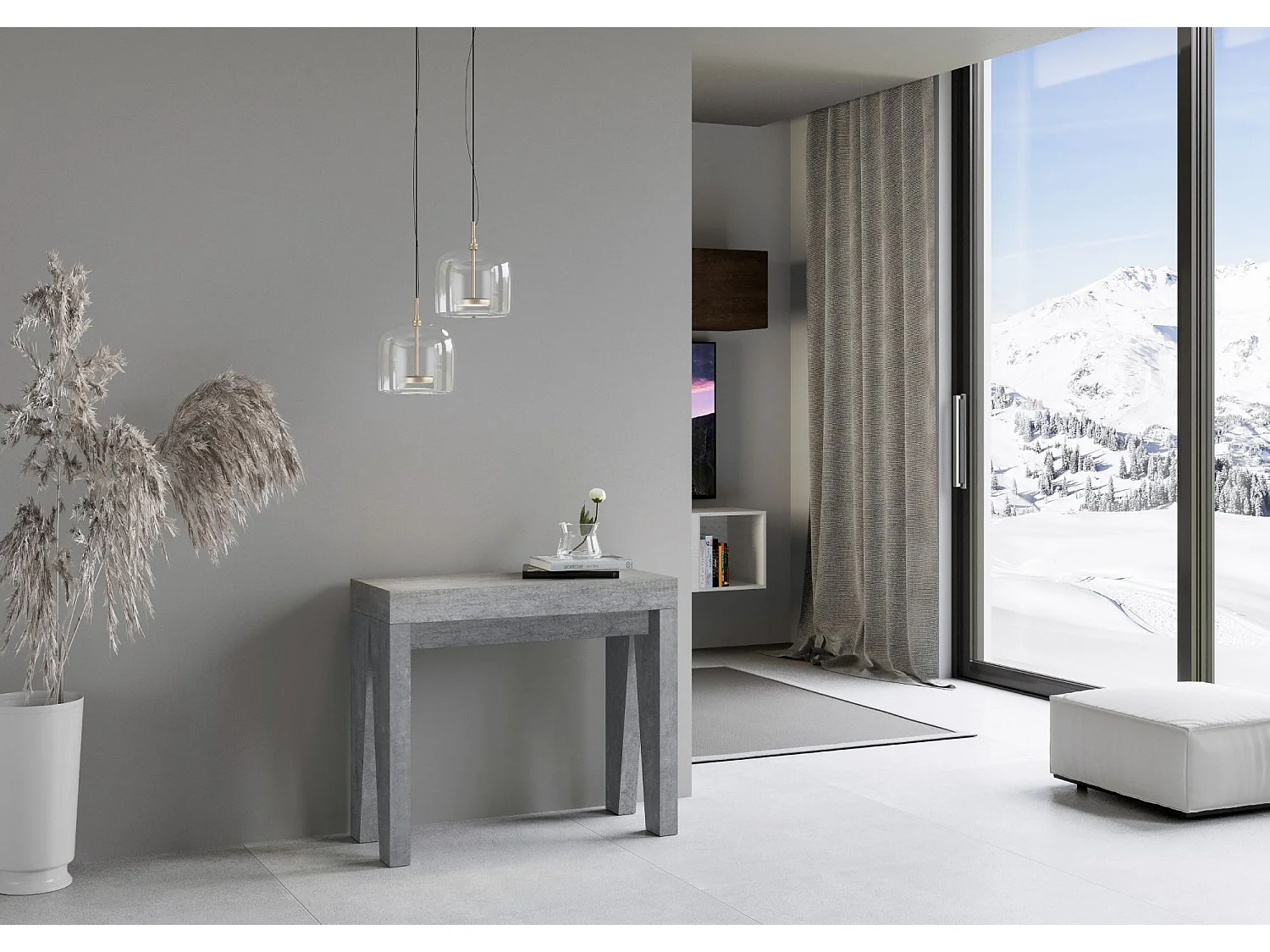 Uitschuifbare sidetable 90x40/300 cm Naxy cement