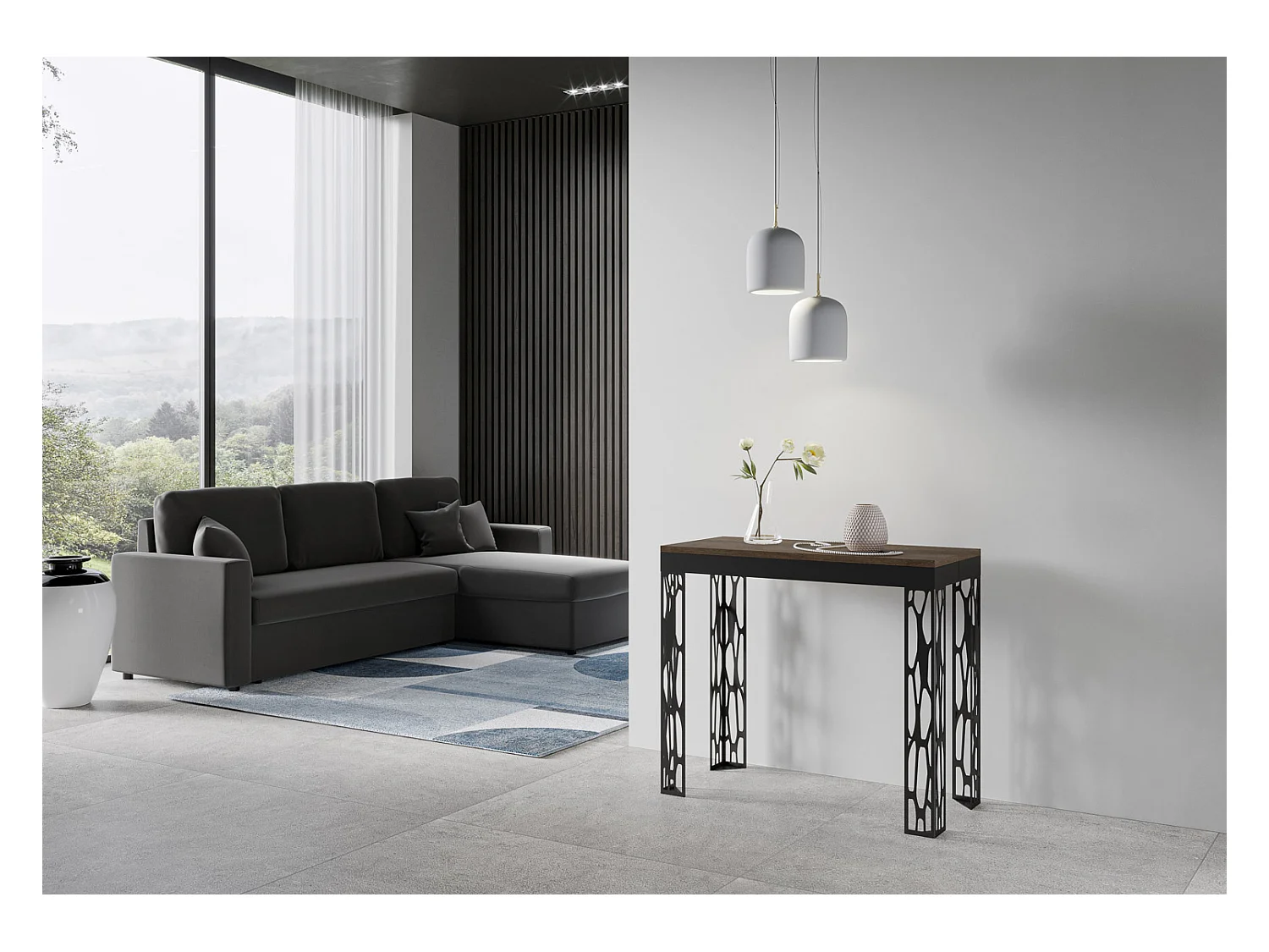 Consola extensible 90x40/196 cm Ghibli Evolution Small Nogal estructura Antracita