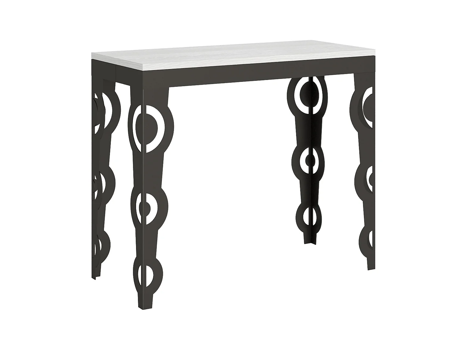 Console extensible 90x40/196 cm Karamay Small Evolution Frêne Blanc cadre Anthracite
