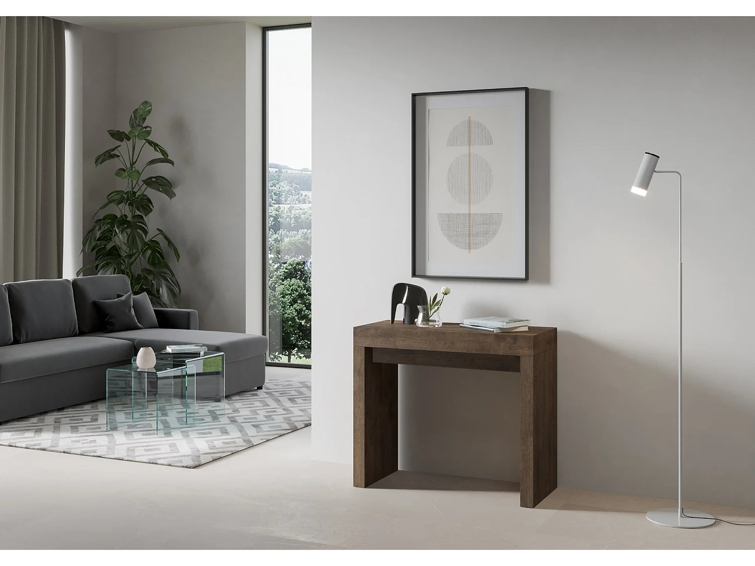 Ausziehbarer Konsolentisch 90x40/300 cm Roxell Nussbaum