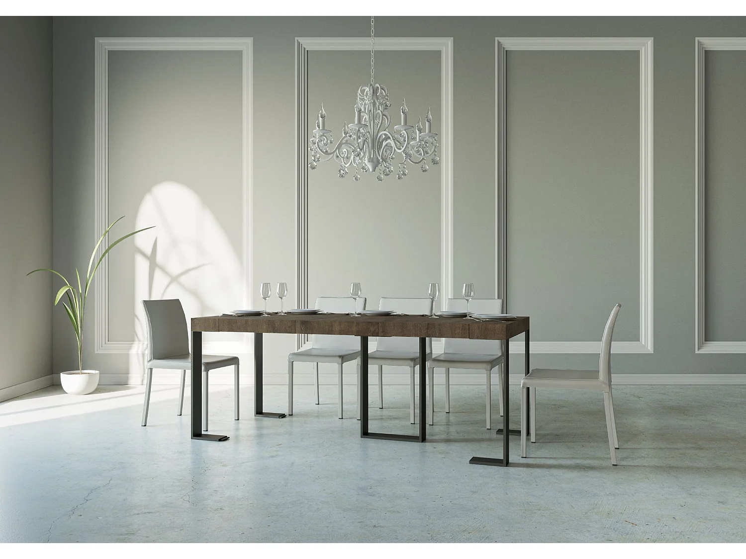 Console extensible 90x40/300 cm Sintesi Premium Noyer cadre Anthracite