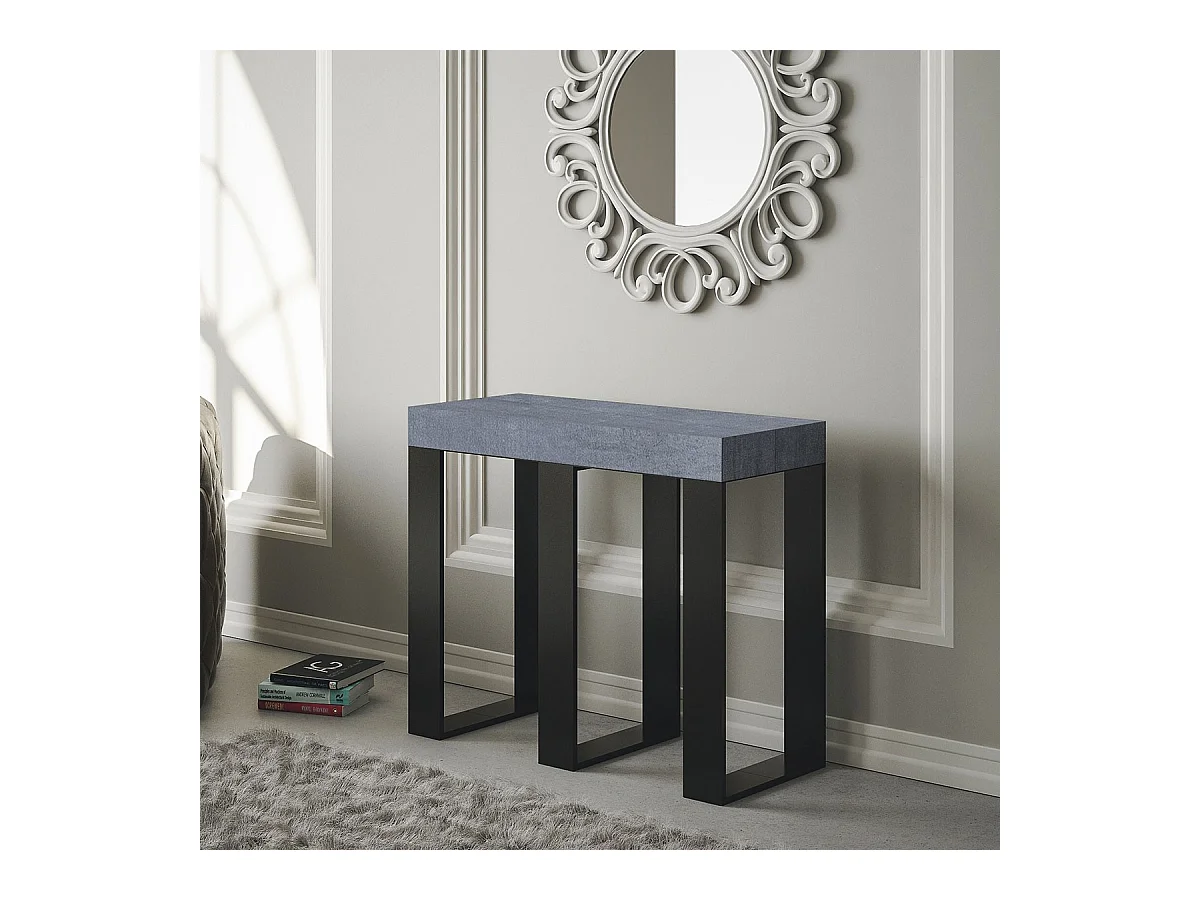 Ausziehbarer Konsolentisch 90x40/300 cm Sintesi Zement mit Eisenrahmen aus Anthrazit