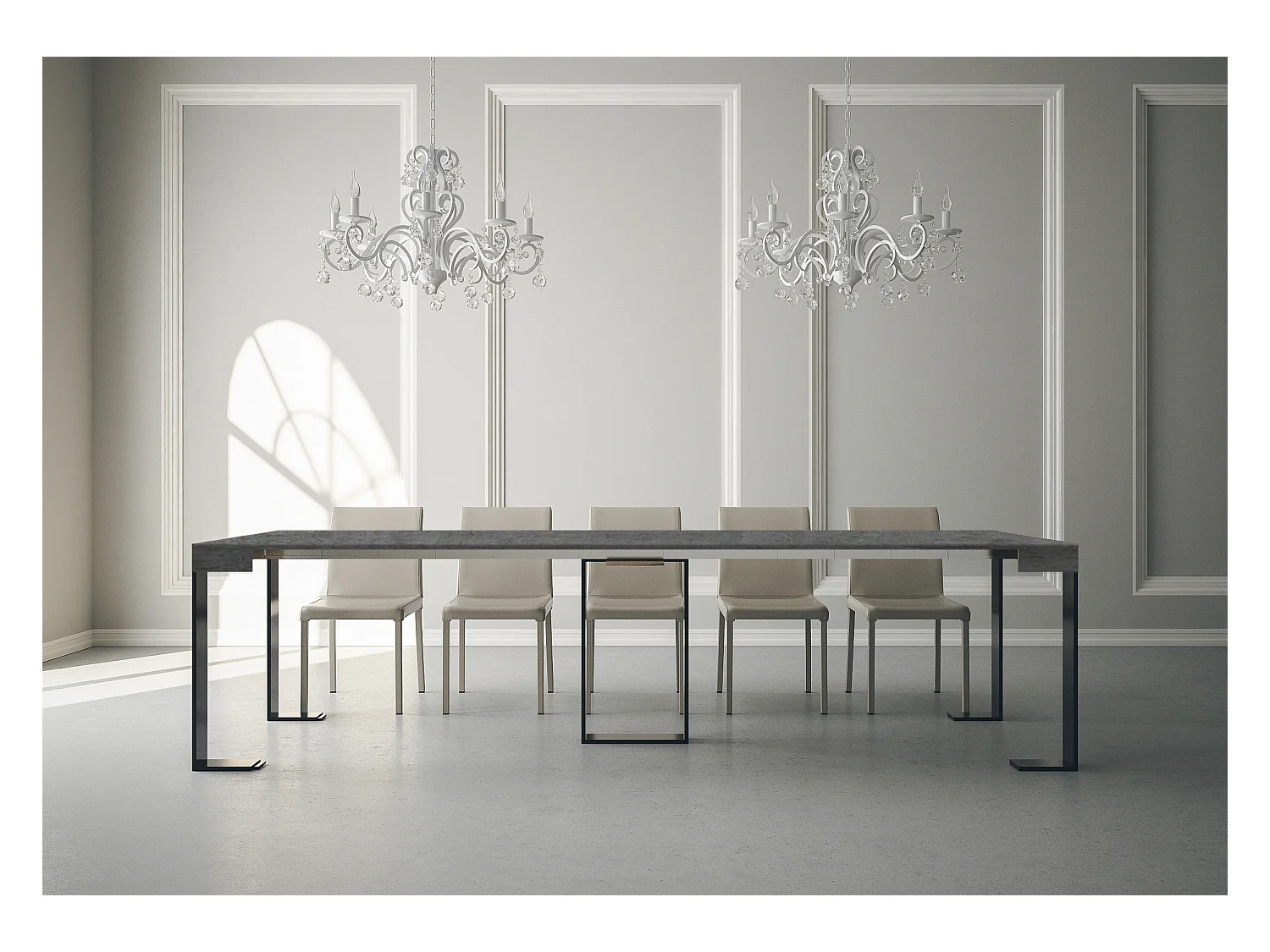 Ausziehbarer Konsolentisch 90x40/300 cm Sintesi Zement mit Eisenrahmen aus Anthrazit