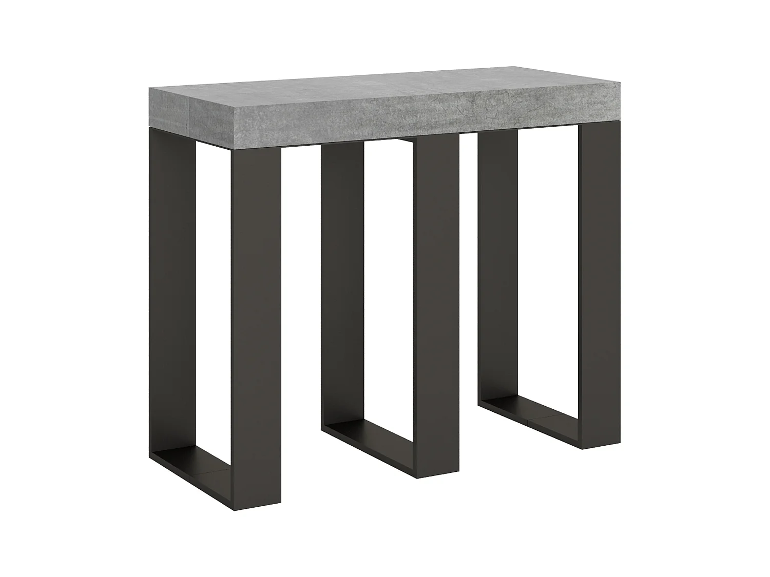 Uitschuifbare sidetable 90x40/300 cm Sintesi cement met antraciet frame