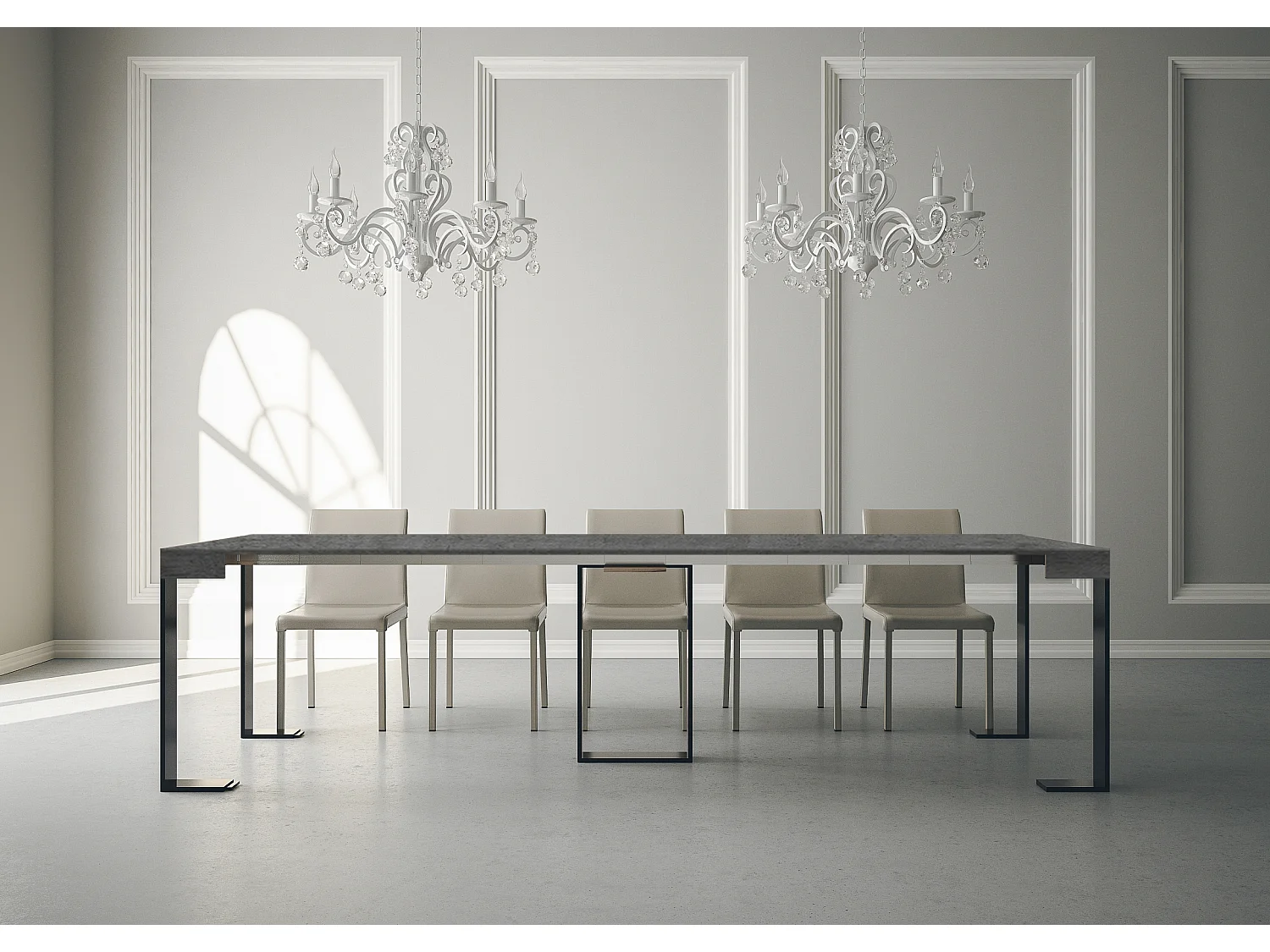 Console extensible 90x40/300 cm Sintesi Gris Béton cadre Anthracite