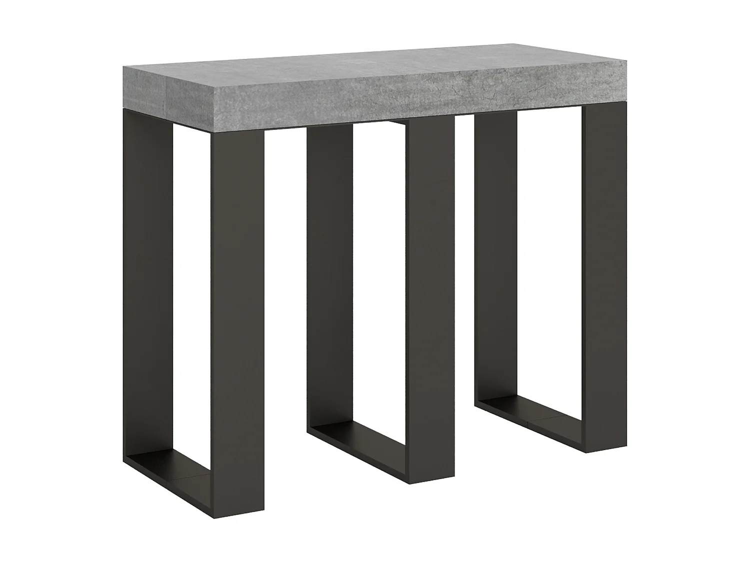 Uitschuifbare sidetable 90x40/300 cm Sintesi cement met antraciet frame