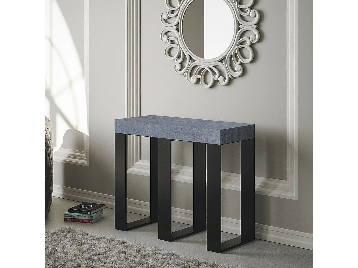Uitschuifbare sidetable 90x40/300 cm Sintesi cement met antraciet frame