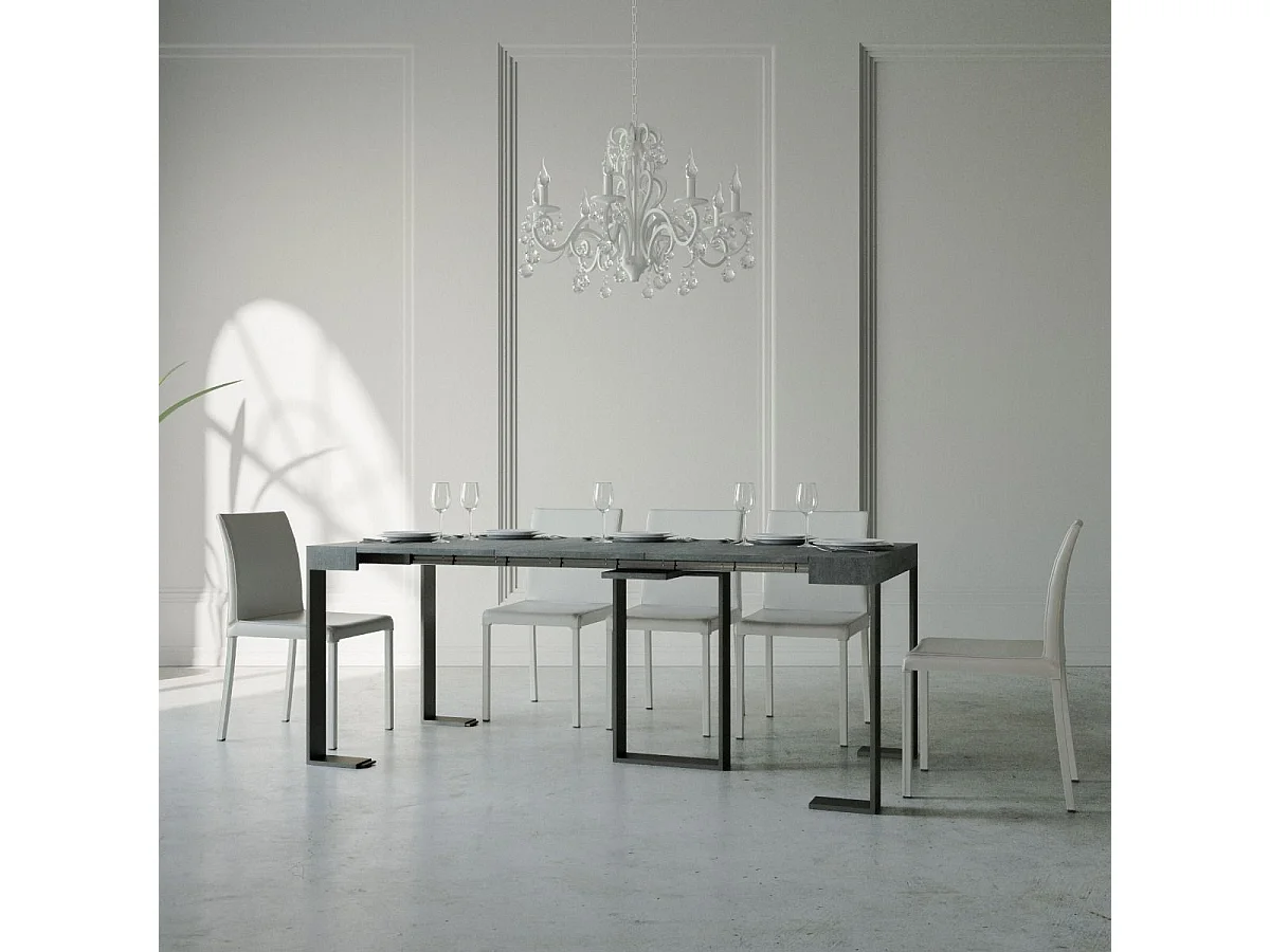 Uitschuifbare sidetable 90x40/300 cm Sintesi cement met antraciet frame