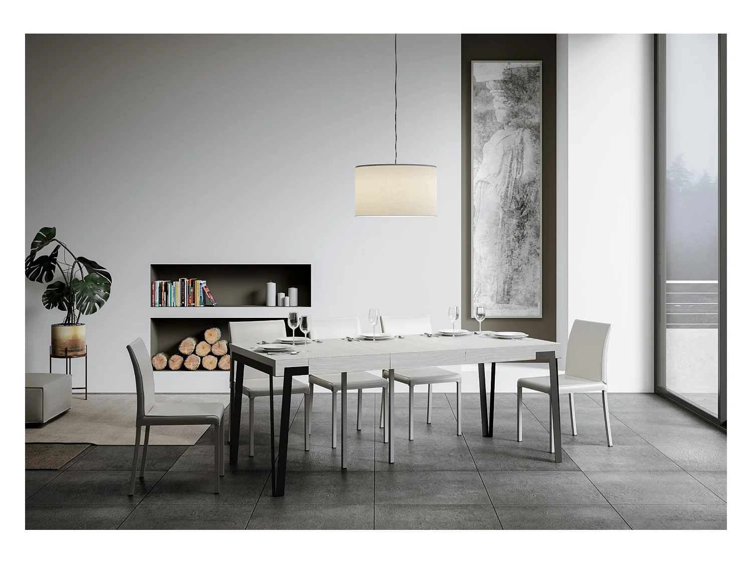 Konsola rozkładana 90x40/196 cm Rio Small Premium Biały jesion antracytowy