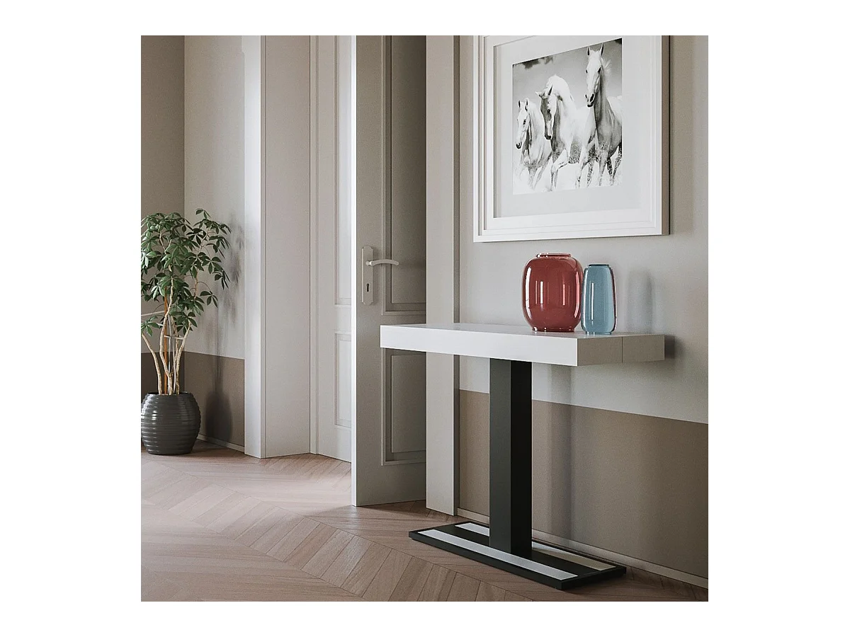 Console extensible 90x40/300 cm Capital Premium Frêne Blanc cadre Anthracite