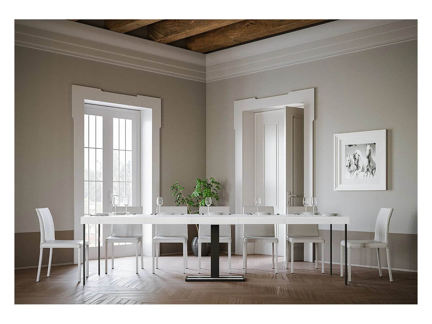 Console extensible 90x40/300 cm Capital Premium Frêne Blanc cadre Anthracite