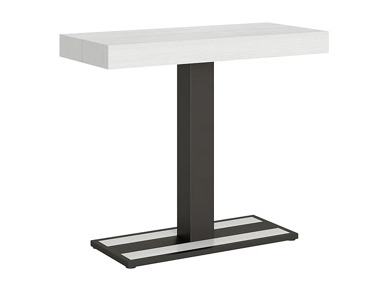Designer uitschuifbare houten console met centrale poot Kapital 90x40/196 of 90x40/300 cm-Kleur Wit-Verlengsnoeren 5 dikke extensies