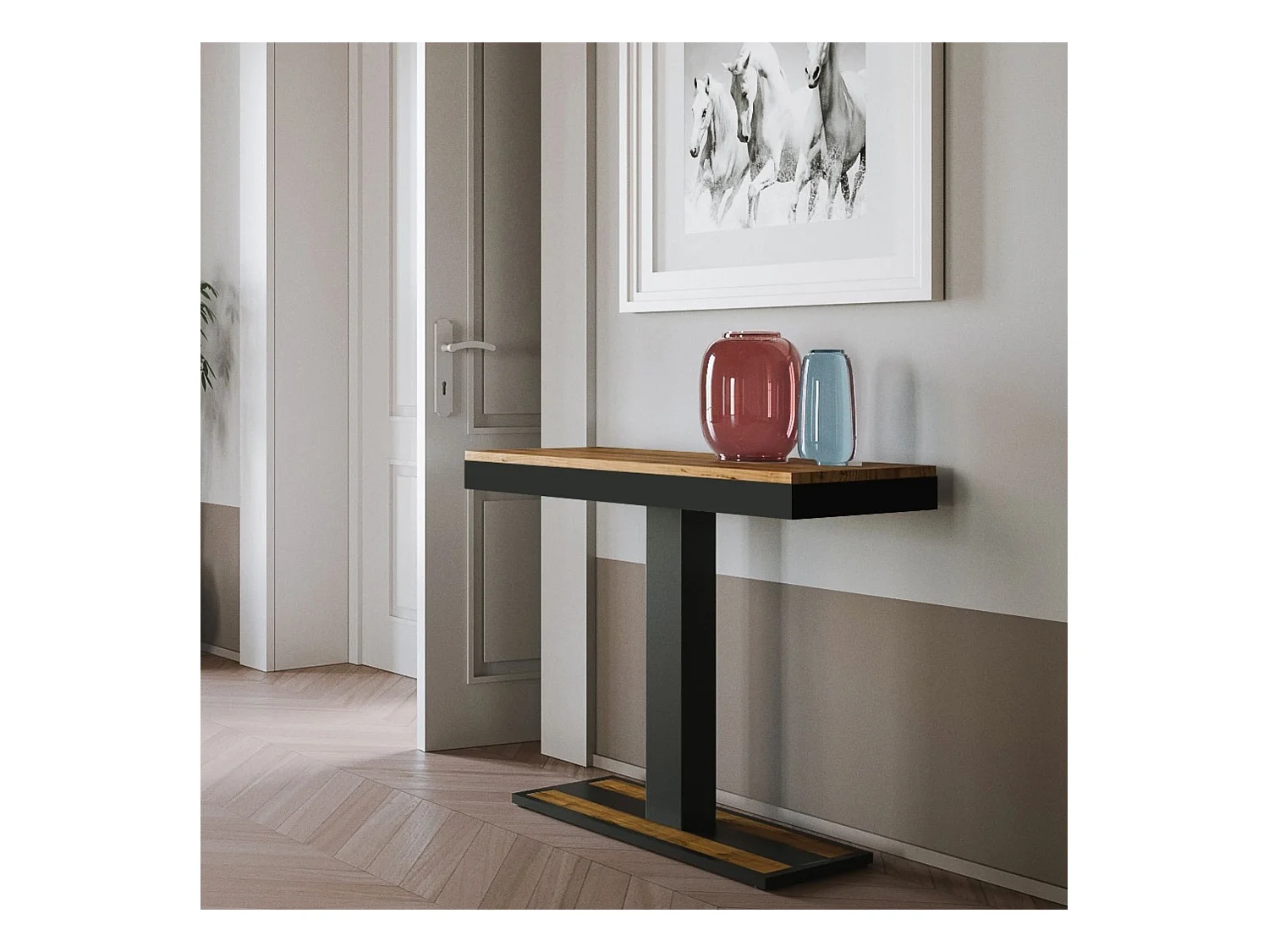 Console extensible 90x40/196 cm Capital Small Evolution Chêne Nature cadre Anthracite