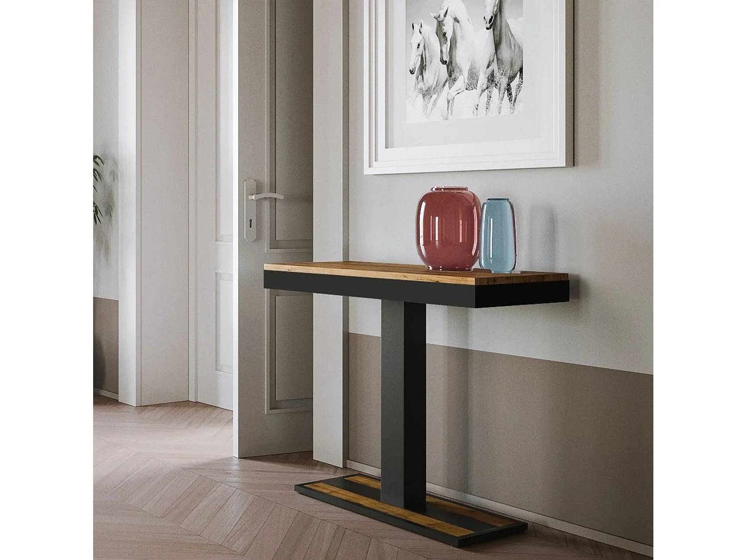 Ausziehbare Konsole 90x40/196 cm, Gestell Capital Small Evolution Nature Oak Anthrazit