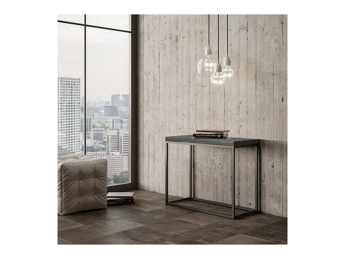 Console extensible portefeuille 90x45/90 cm Nordica Libra Gris Béton cadre Anthracite