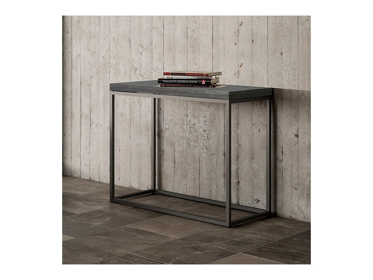 Console extensible portefeuille 90x45/90 cm Nordica Libra Gris Béton cadre Anthracite