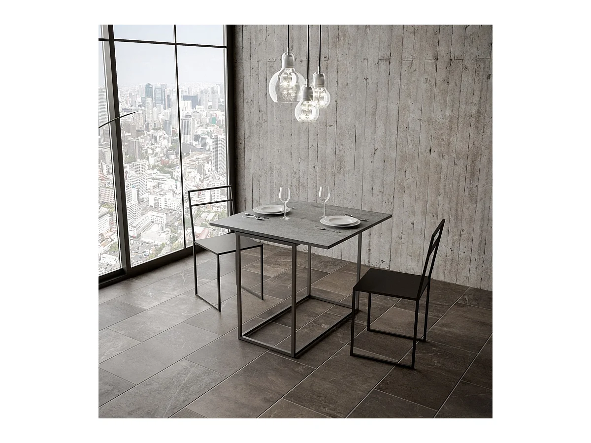 Console extensible portefeuille 90x45/90 cm Nordica Libra Gris Béton cadre Anthracite