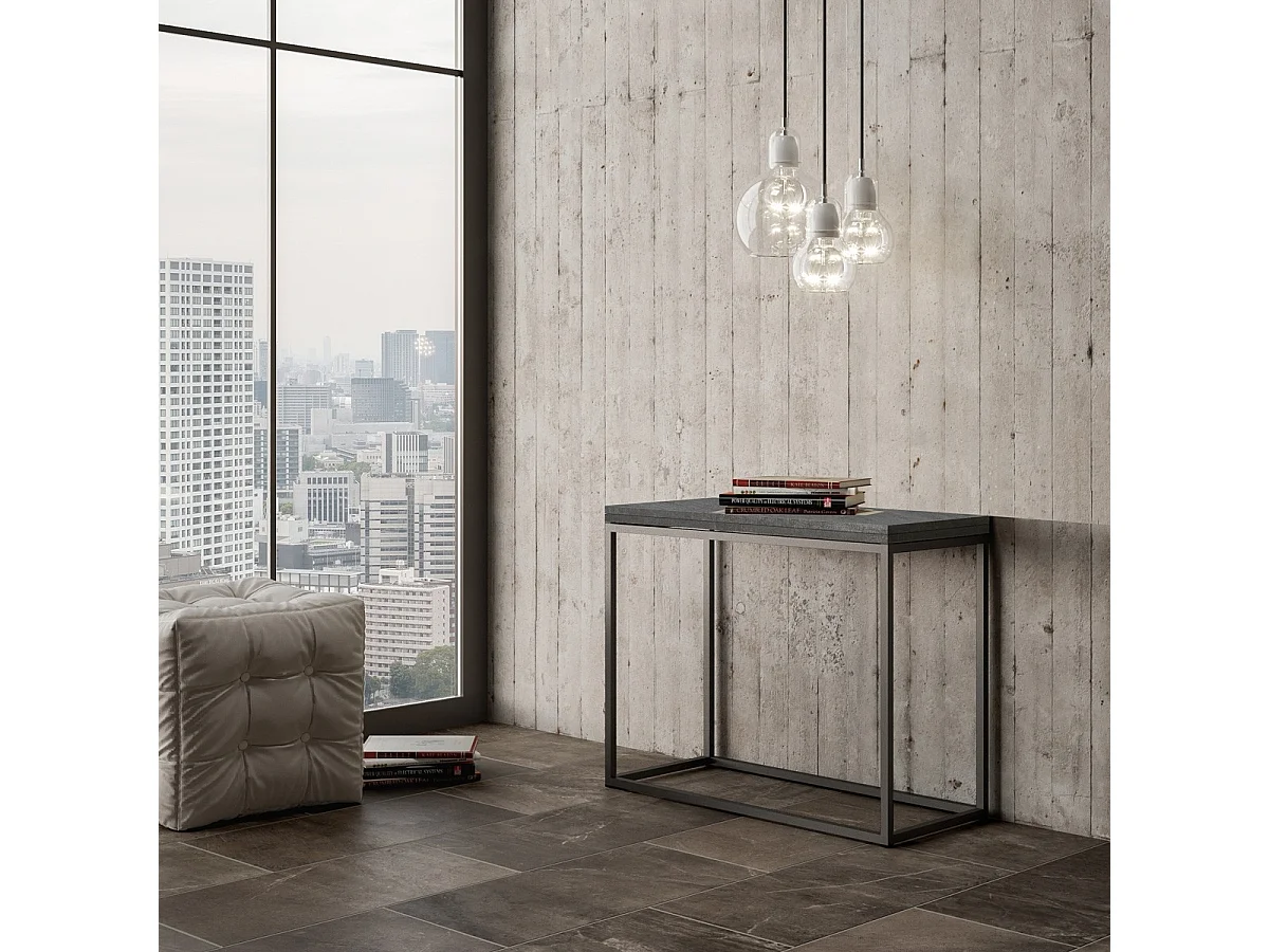 Console extensible portefeuille 90x45/90 cm Nordica Libra Gris Béton cadre Anthracite
