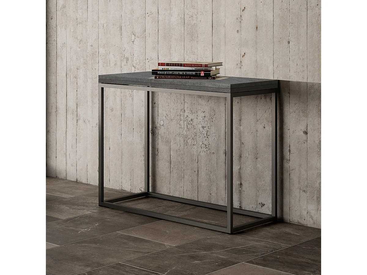 Console extensible portefeuille 90x45/90 cm Nordica Libra Gris Béton cadre Anthracite