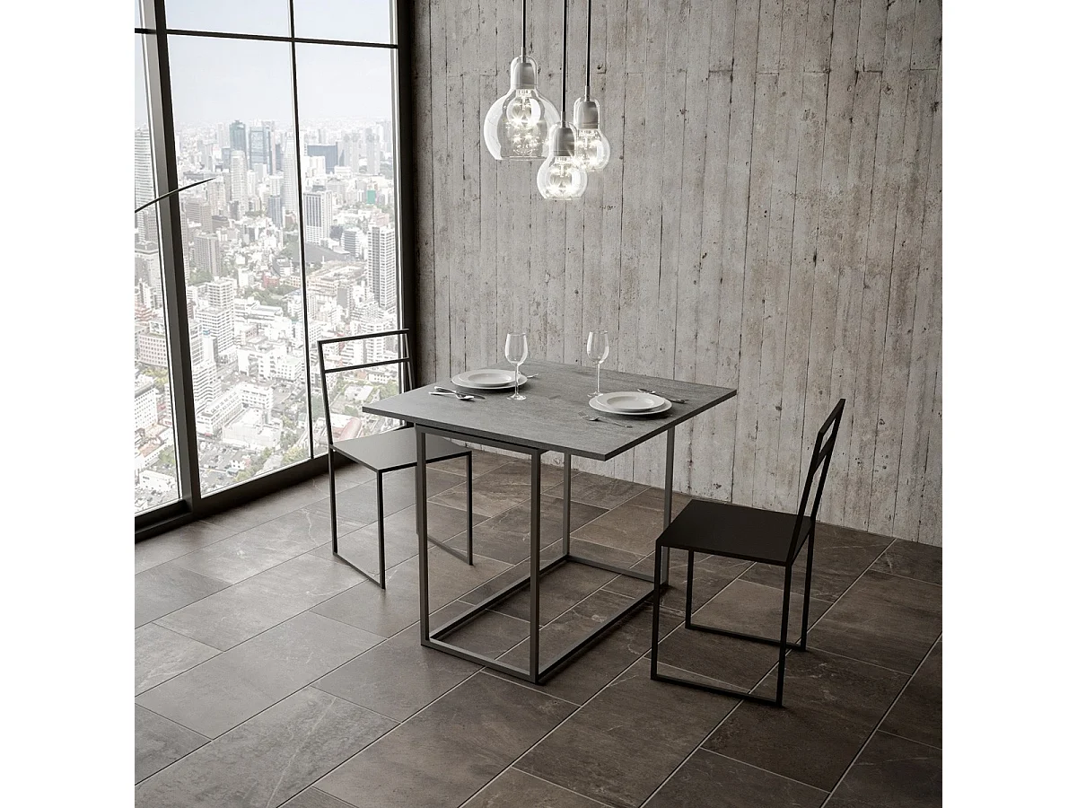 Console extensible portefeuille 90x45/90 cm Nordica Libra Gris Béton cadre Anthracite