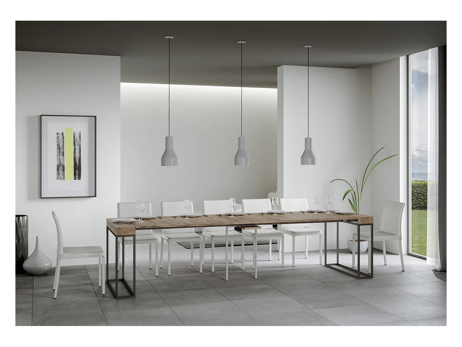 Ausziehbarer Konsolentisch 90x40/300 cm Epoca Eiche Natur mit Eisenrahmen aus Anthrazit