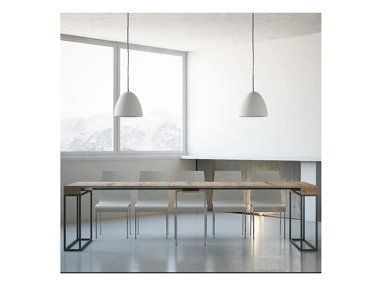 Ausziehbarer Konsolentisch 90x40/300 cm Epoca Eiche Natur mit Eisenrahmen aus Anthrazit