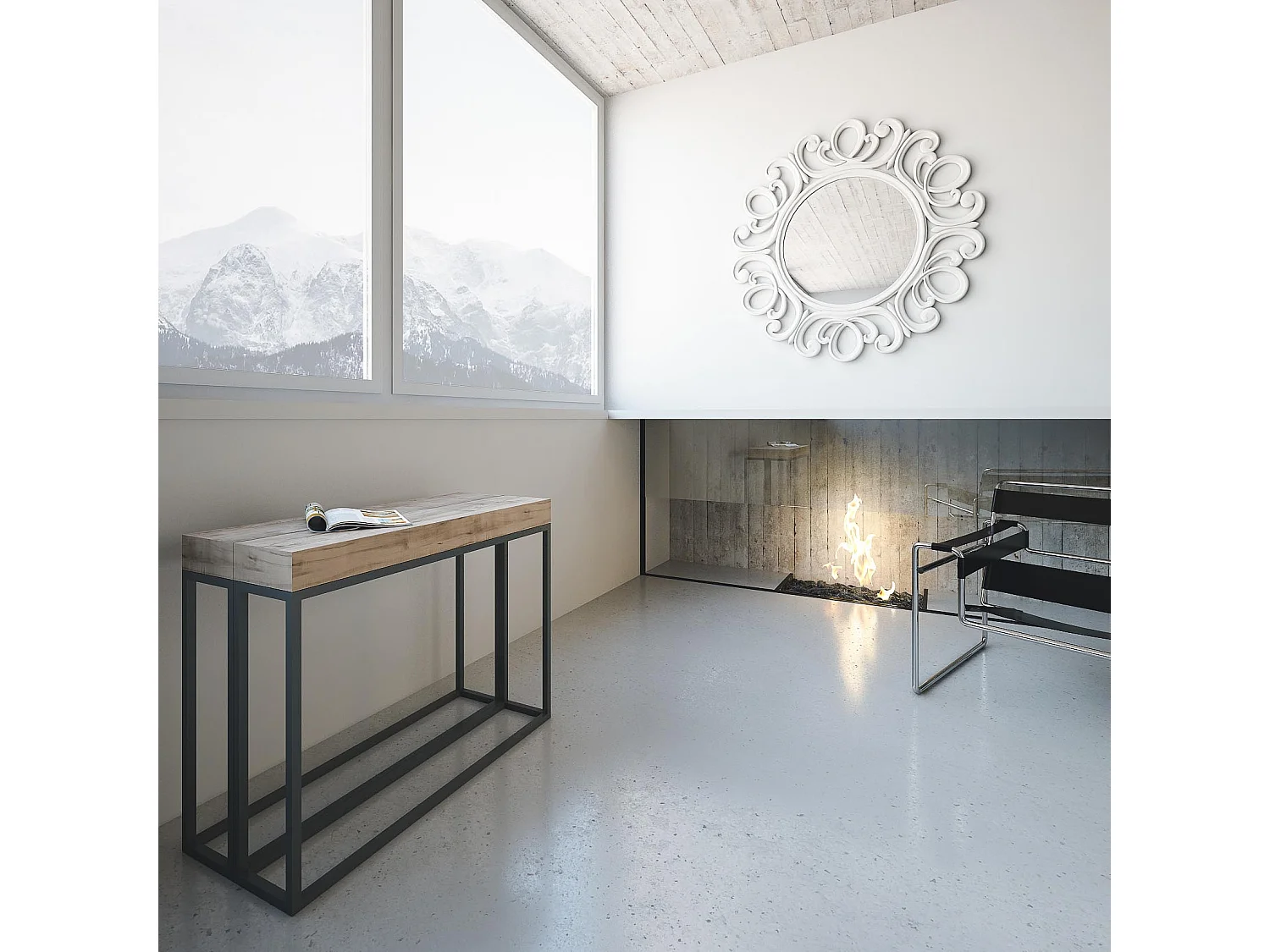 Console extensible 90x40/300 cm Epoca Chêne Nature cadre Anthracite