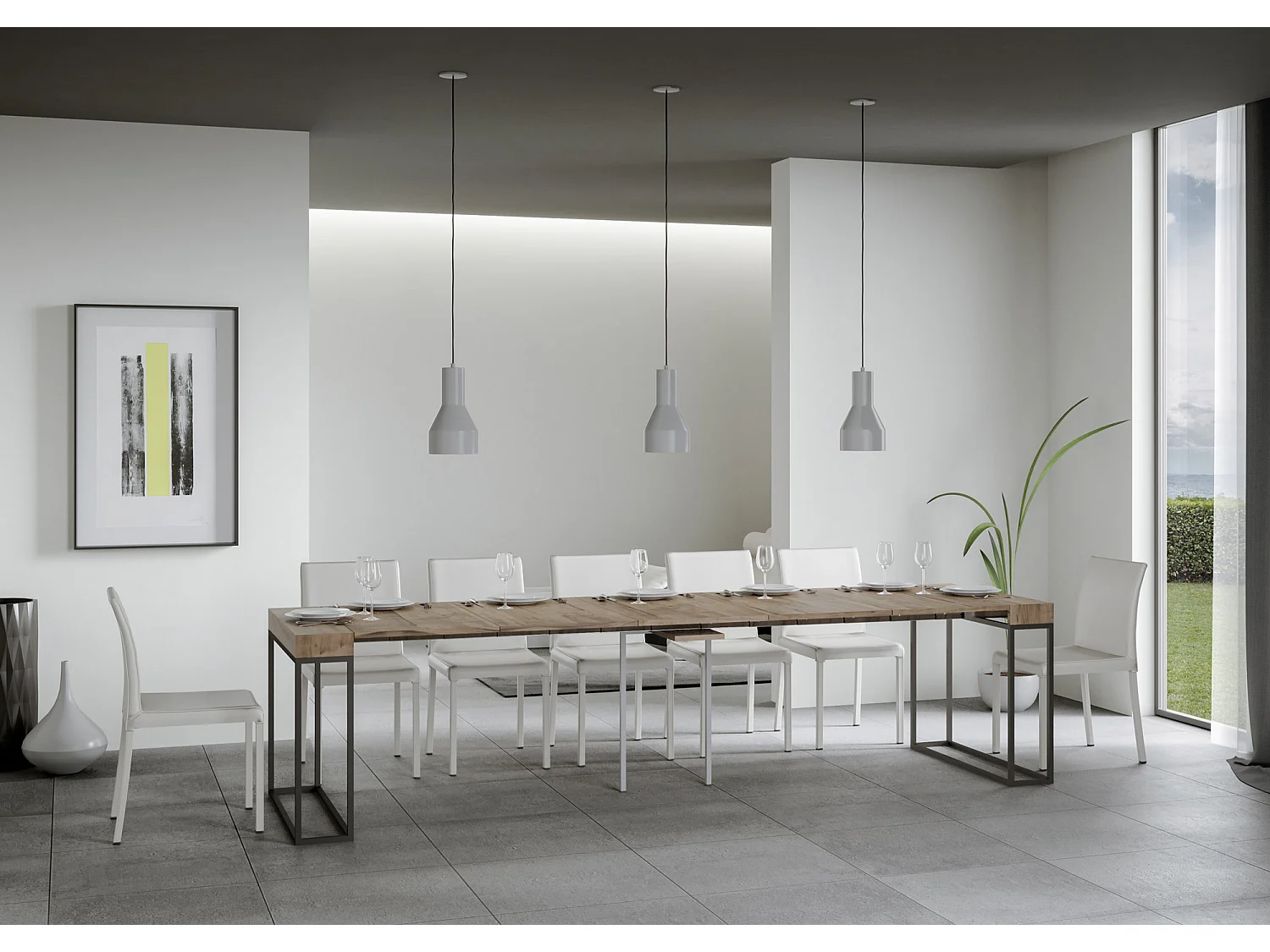 Console extensible 90x40/300 cm Epoca Chêne Nature cadre Anthracite