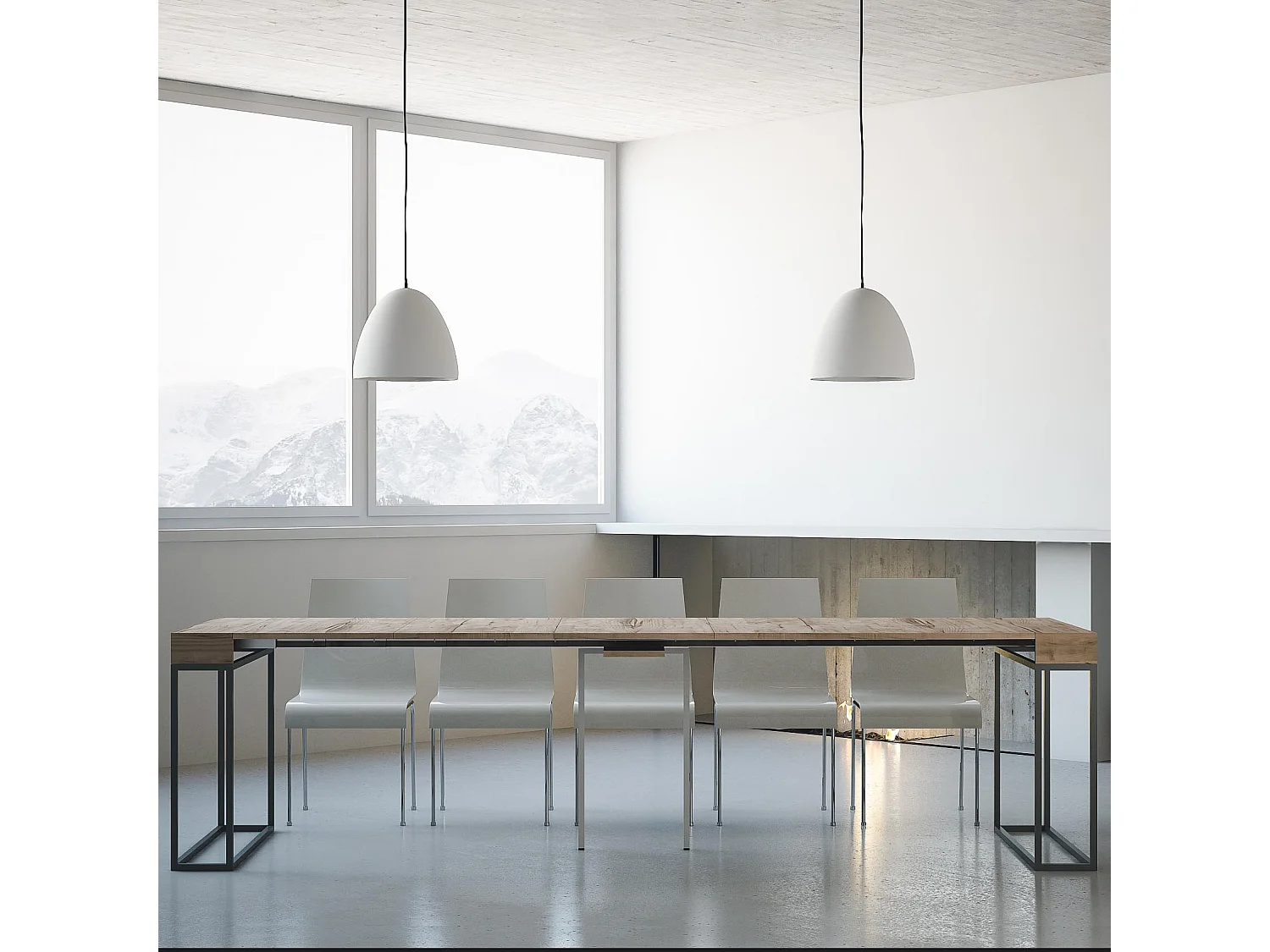 Console extensible 90x40/300 cm Epoca Chêne Nature cadre Anthracite