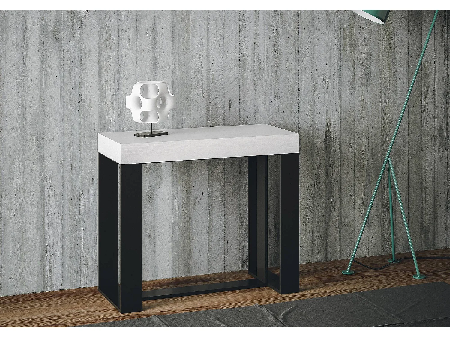 Console extensible 90x40/196 cm Futura Small Premium Frêne Blanc cadre Anthracite