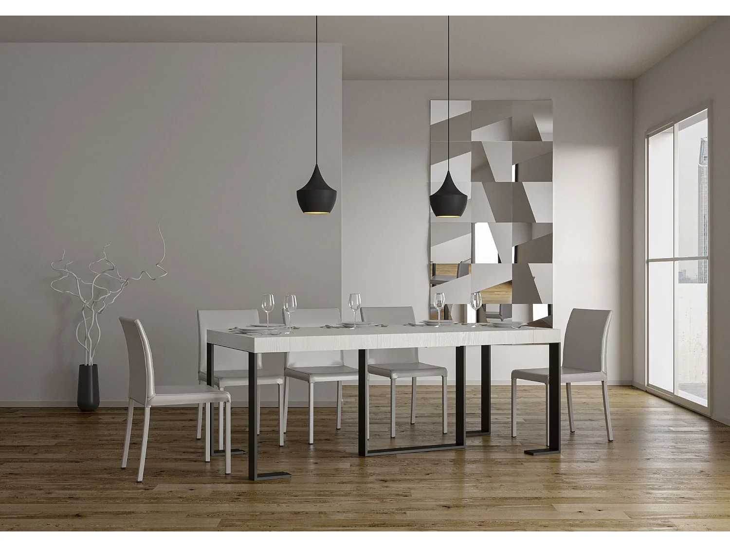 Console extensible 90x40/196 cm Futura Small Premium Frêne Blanc cadre Anthracite