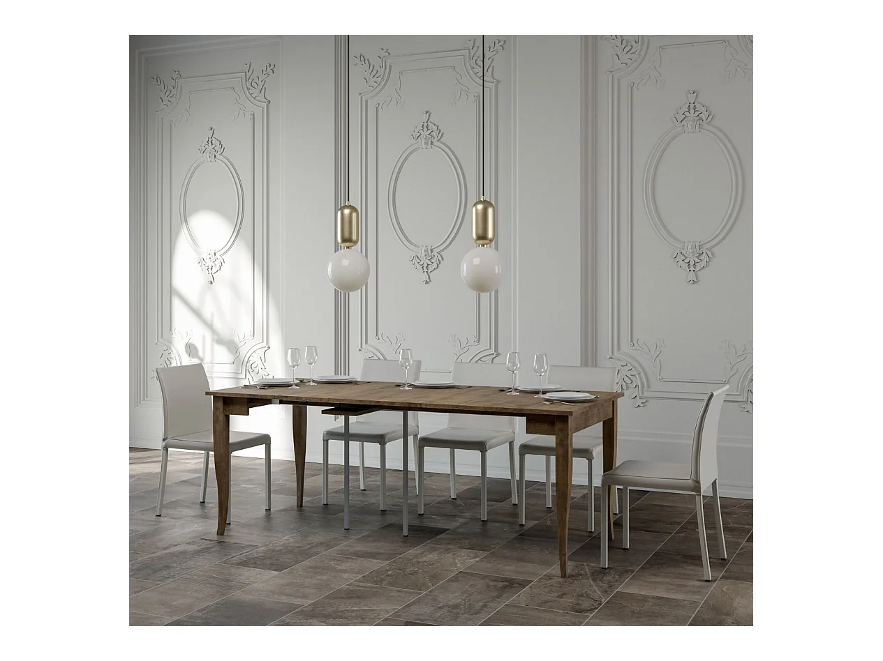 Klassieke uitschuifbare houten console Kamila 90x48/204 of 90x48/308 cm-Kleur Bruin-Steun 2 voet-Verlengsnoeren 3 uitbreidingen