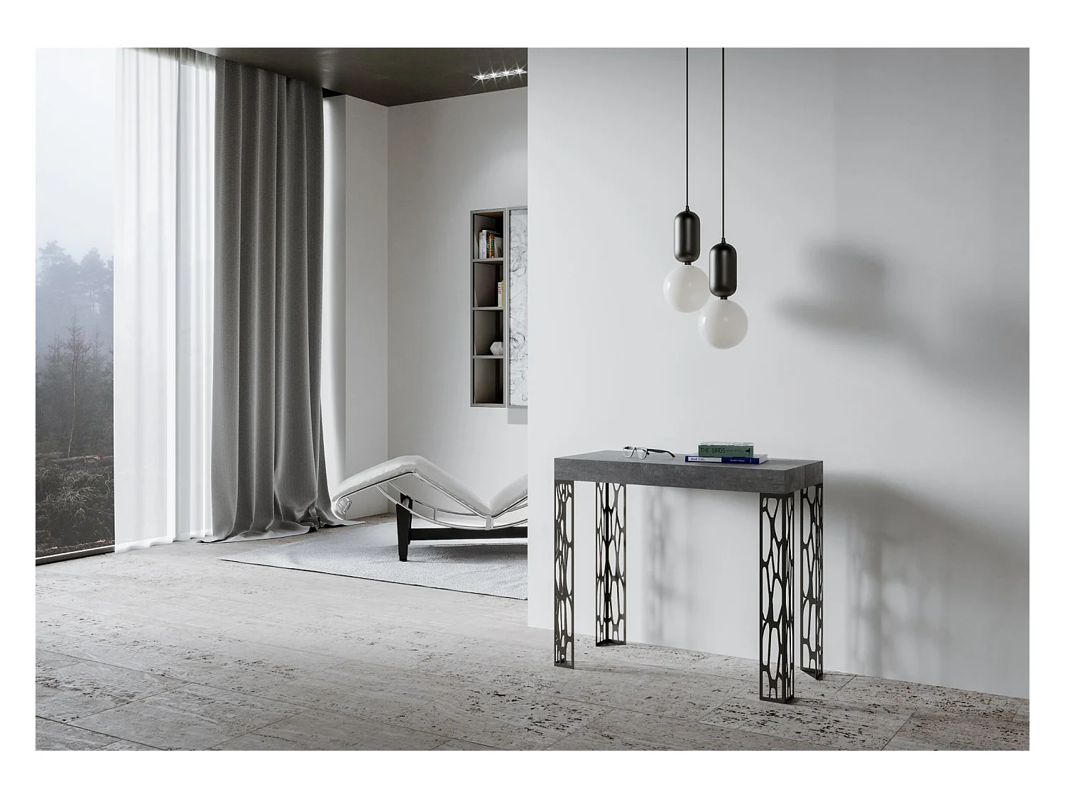 Console extensible 90x40/300 cm Ghibli Gris Béton cadre Anthracite