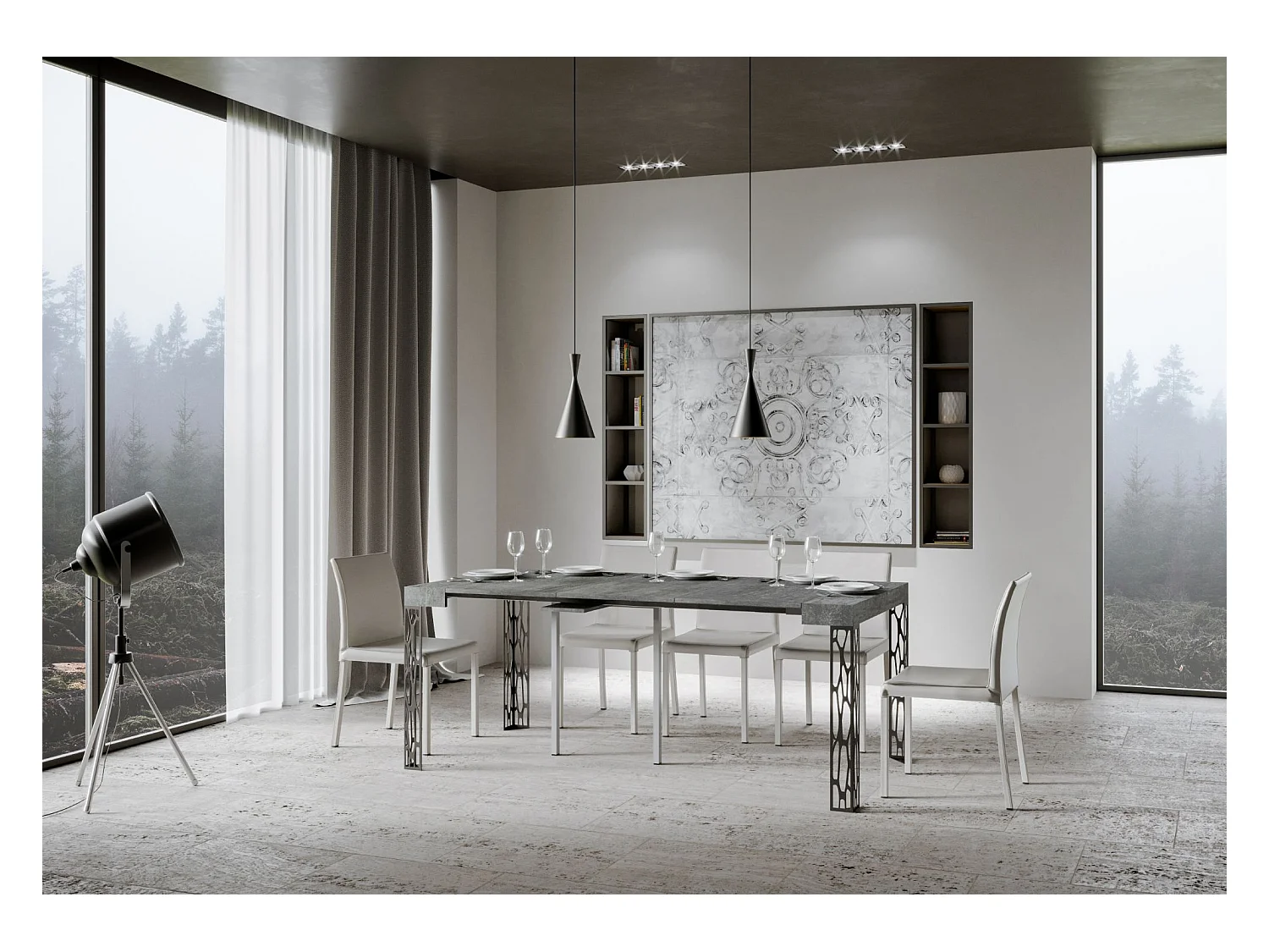 Console extensible 90x40/300 cm Ghibli Gris Béton cadre Anthracite