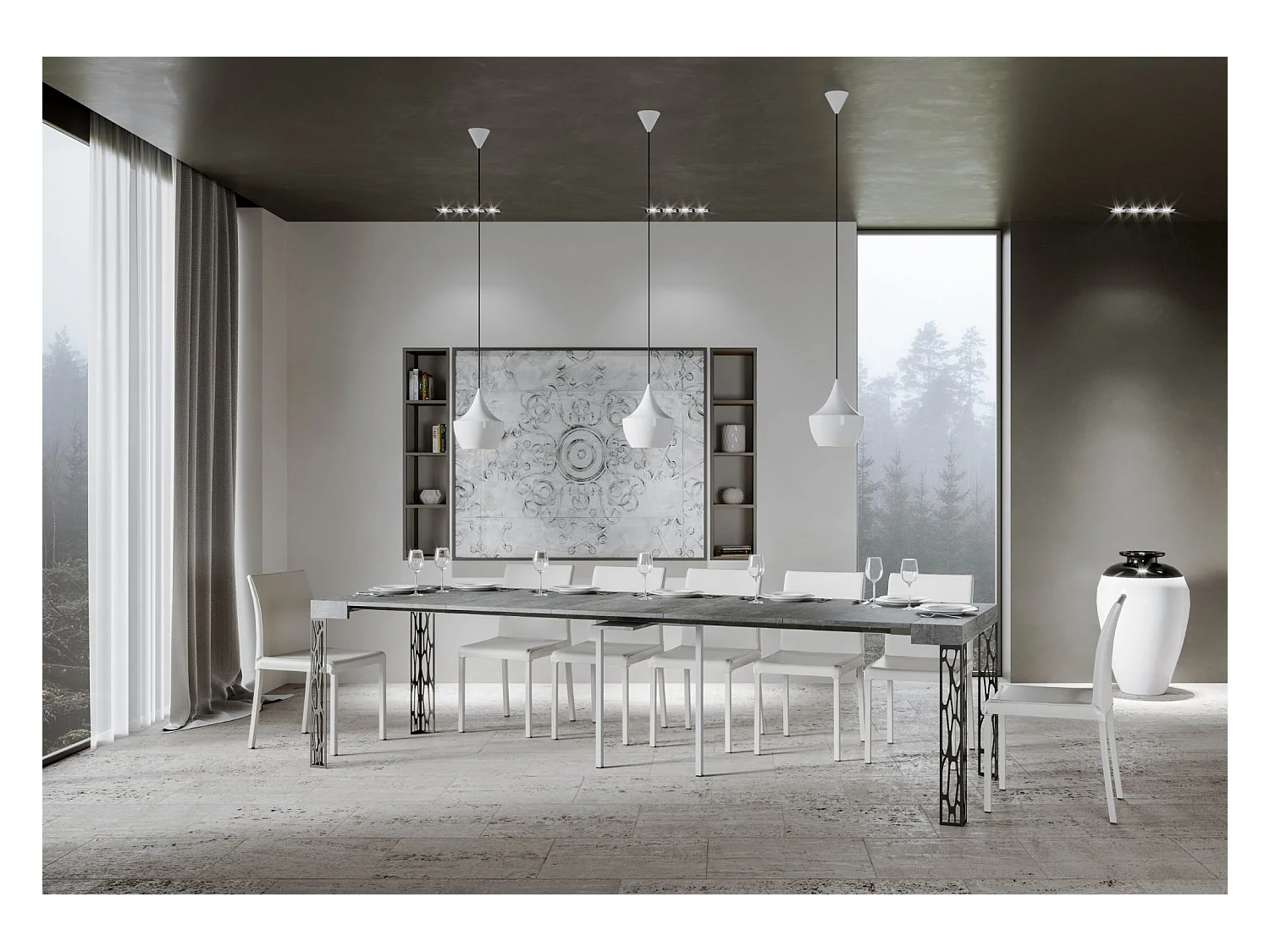 Console extensible 90x40/300 cm Ghibli Gris Béton cadre Anthracite