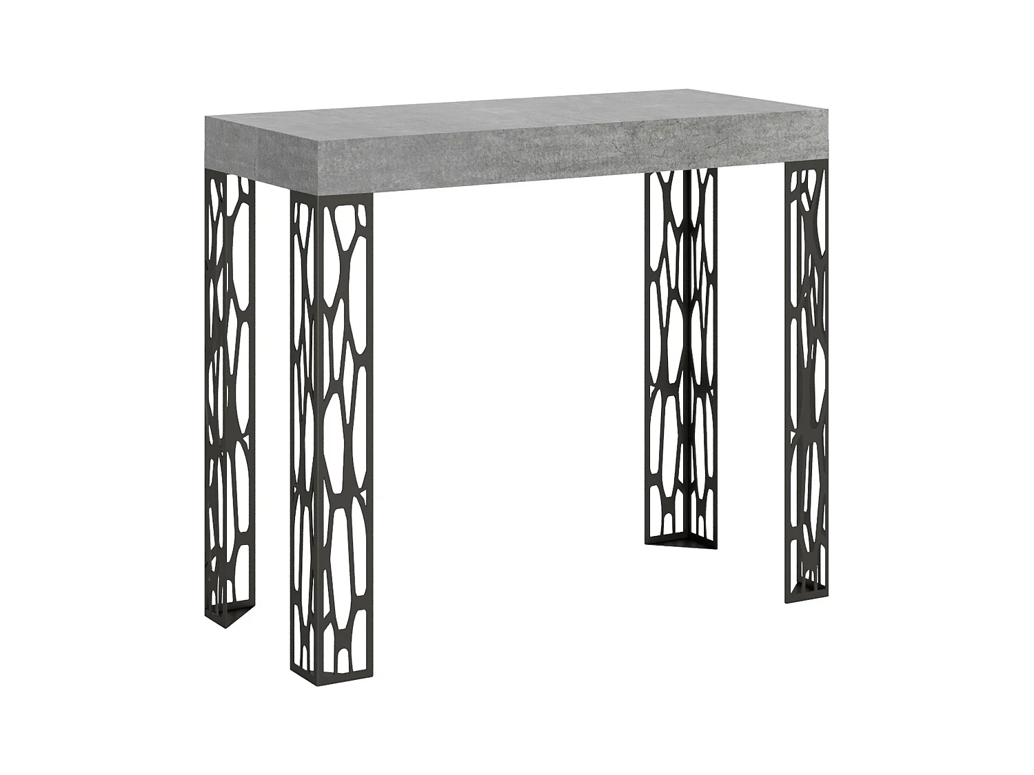 Uitschuifbare sidetable 90x40/300 cm Ghibli cement met antraciet frame