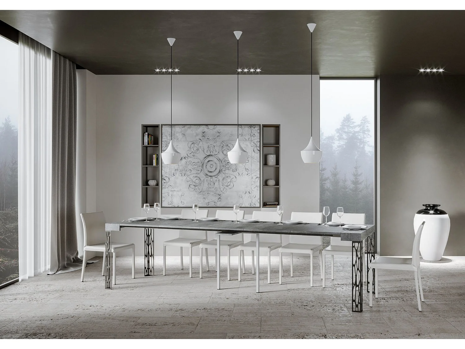 Console extensible 90x40/300 cm Ghibli Gris Béton cadre Anthracite