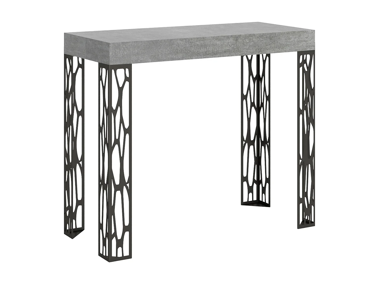 Uitschuifbare sidetable 90x40/300 cm Ghibli cement met antraciet frame