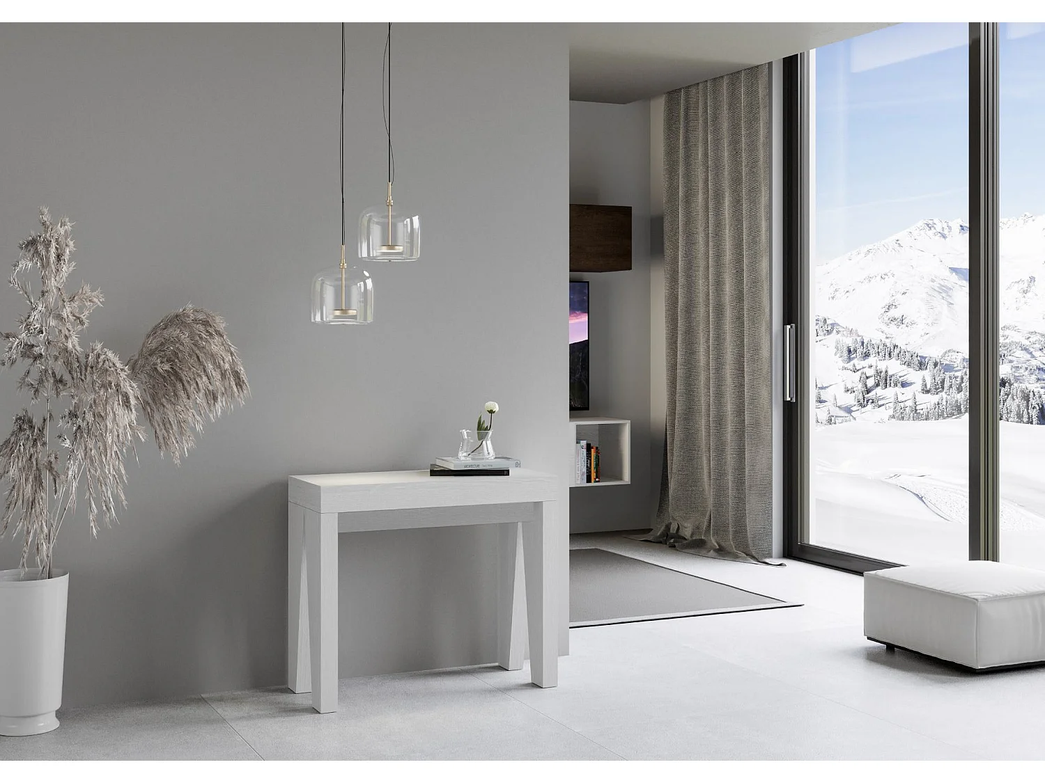 Console extensible 90x40/300 cm Naxy frêne blanc