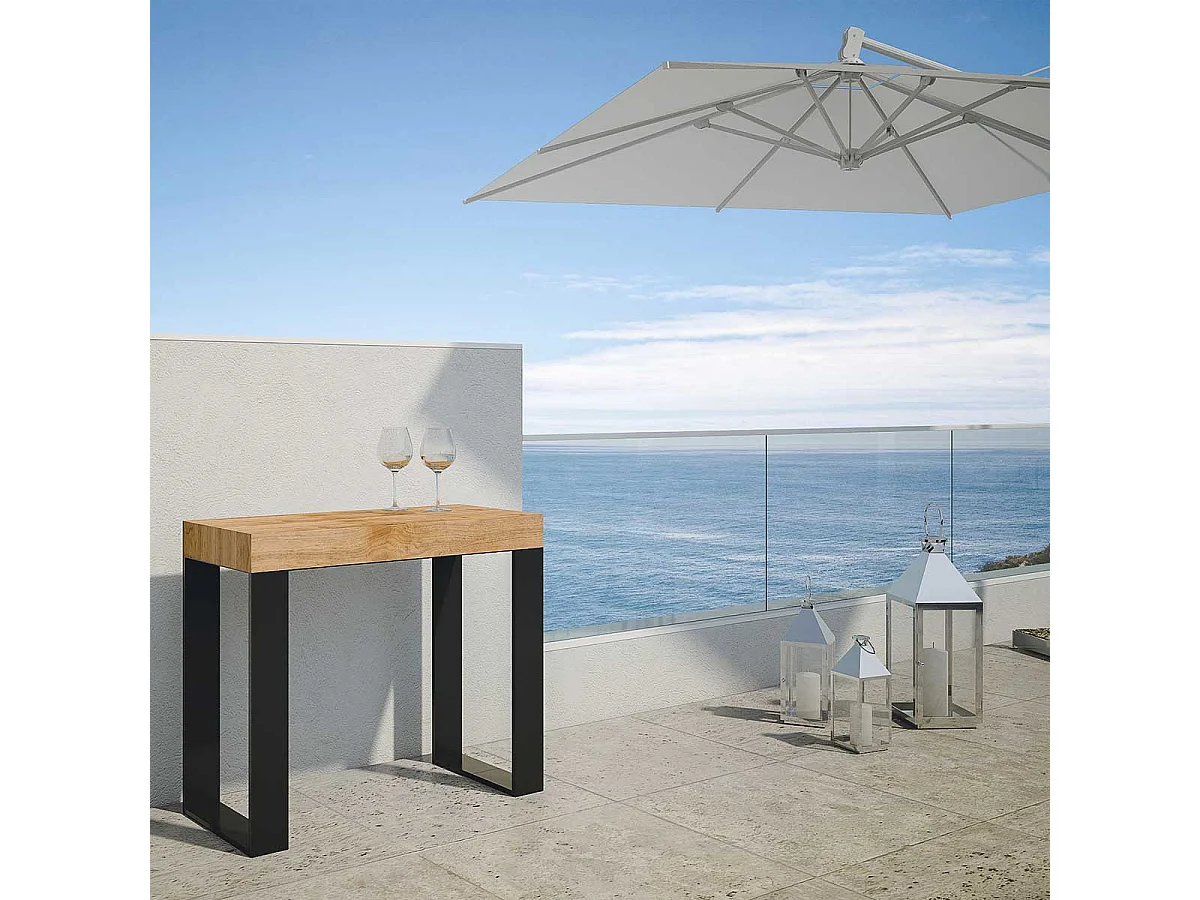 Console Extensible 90x40/190 cm Tecno Small Premium sapin teinté pieds anthracite