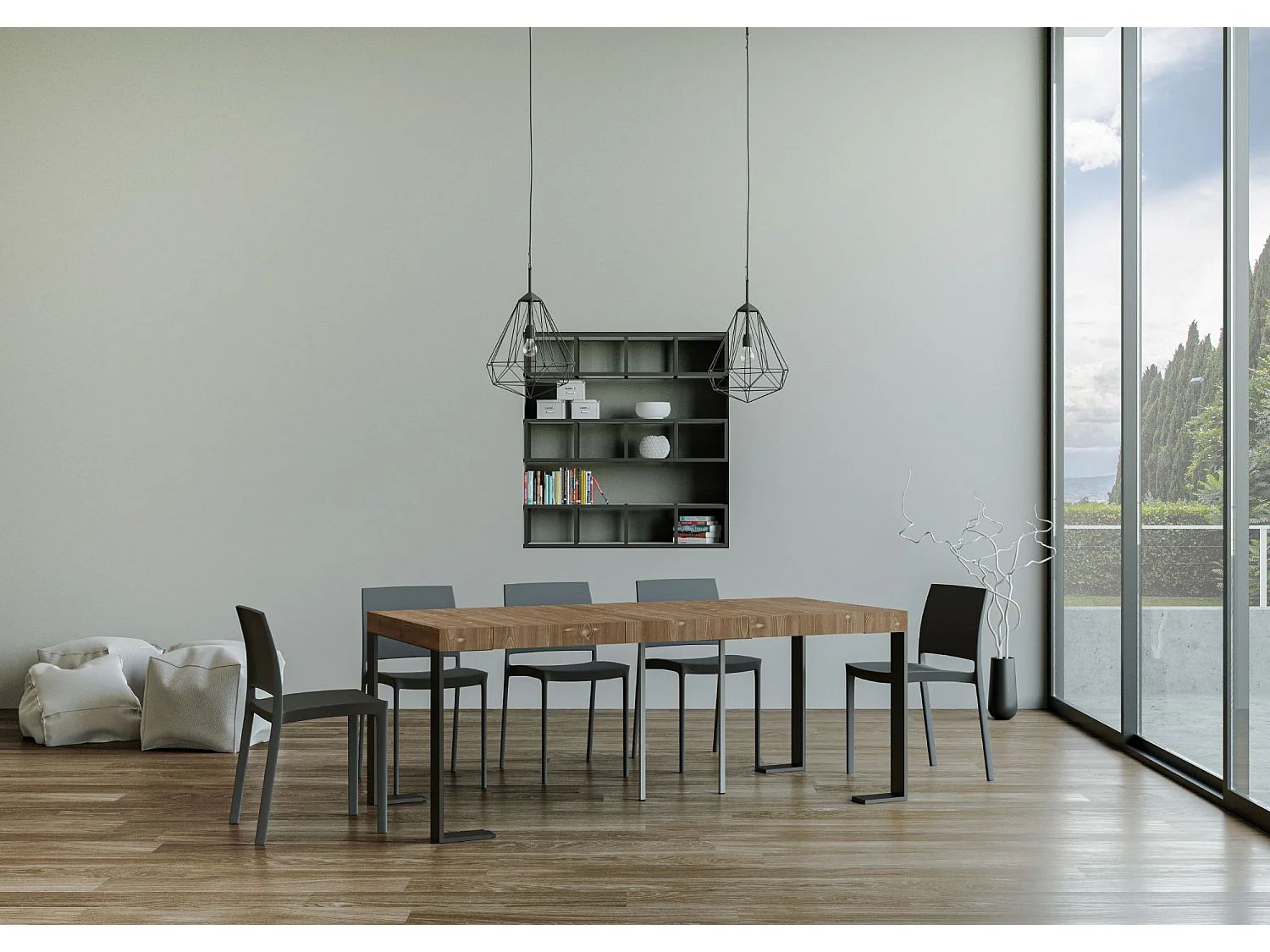 Console Extensible 90x40/190 cm Tecno Small Premium sapin teinté pieds anthracite