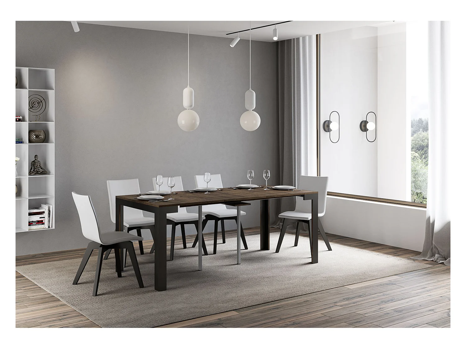 Uitschuifbare sidetable 90x40/196 cm Linea Evolution Small walnoot met antraciet frame