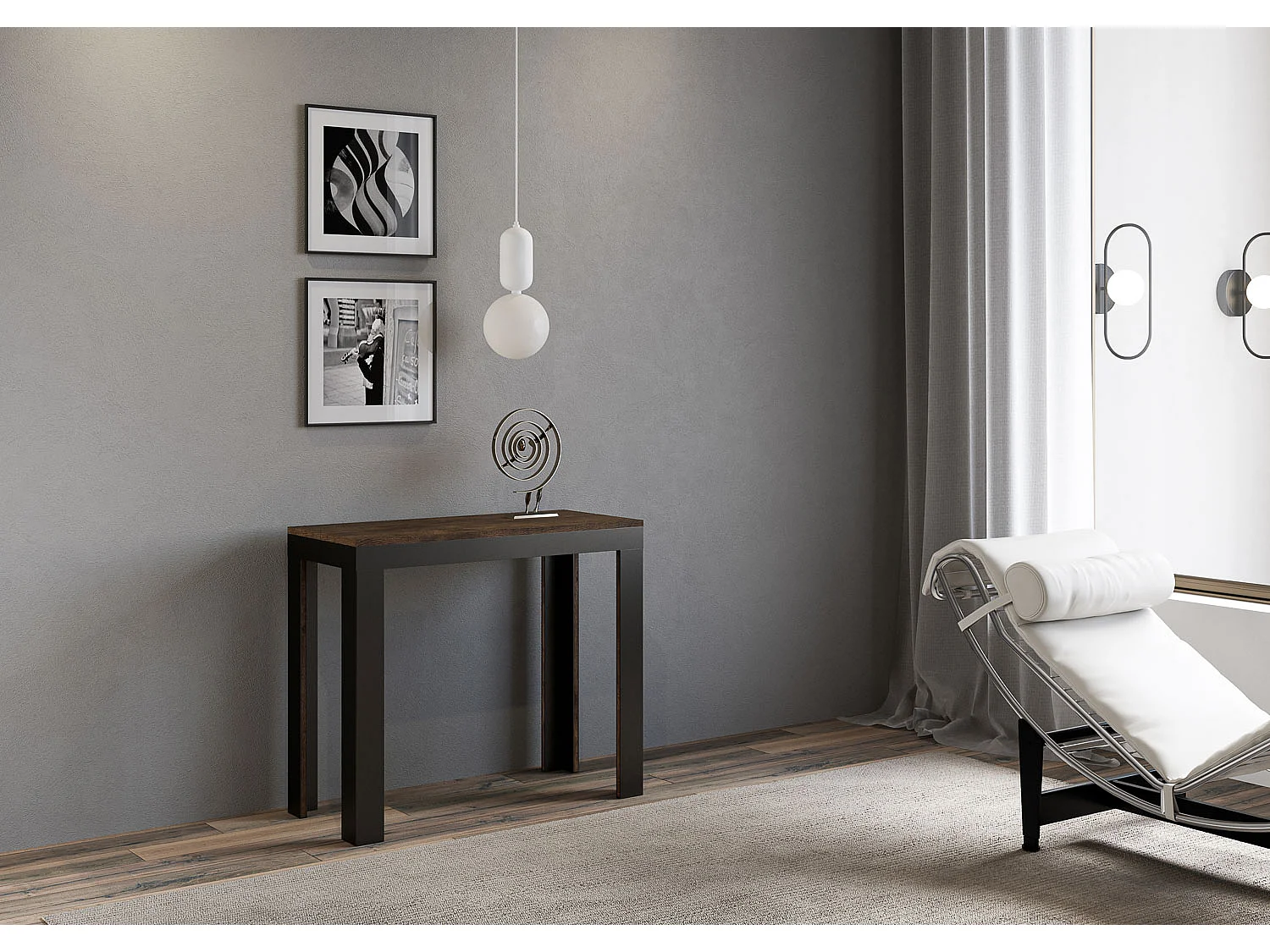 Uitschuifbare sidetable 90x40/196 cm Linea Evolution Small walnoot met antraciet frame