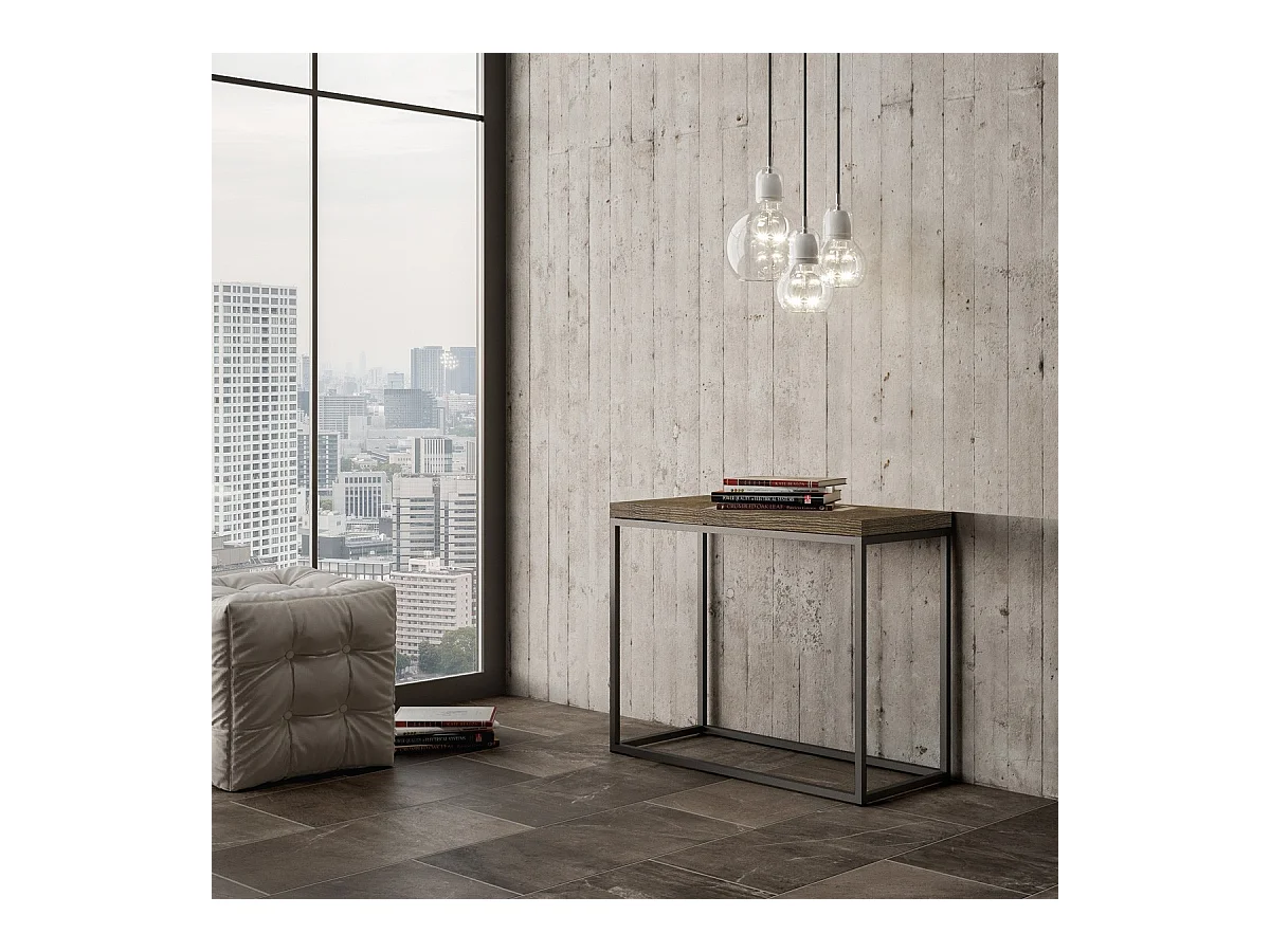 Console extensible portefeuille 90x45/90 cm Nordica Libra Noyer cadre Anthracite