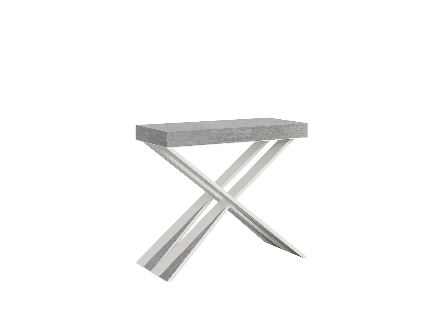 Console extensible 90x40/300 cm Diago gris béton pieds blancs
